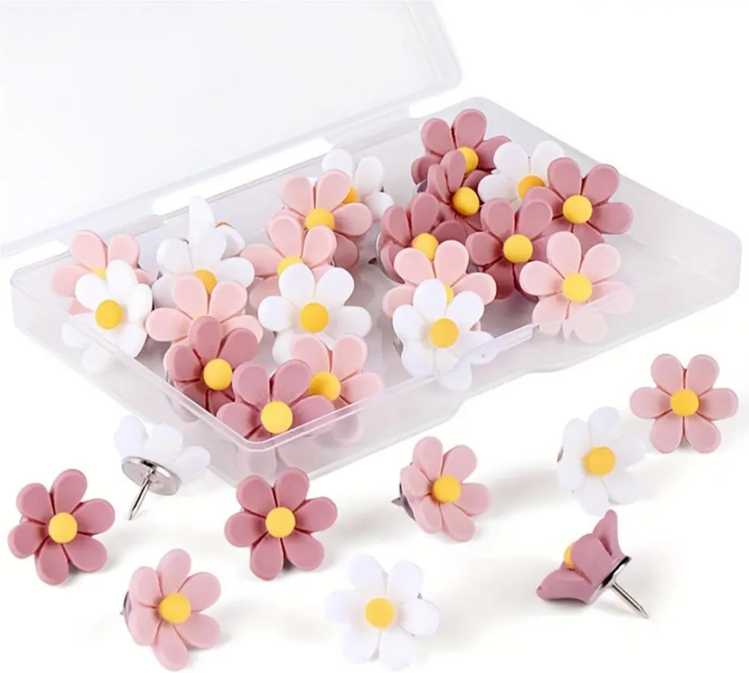 20 PCS Flower Push Pins, Thumb Tacks for Bulletin Board, Cork Board Thumbtacks, Flower Tacks for Map Cork Board Photo Display Office Home (Pink)