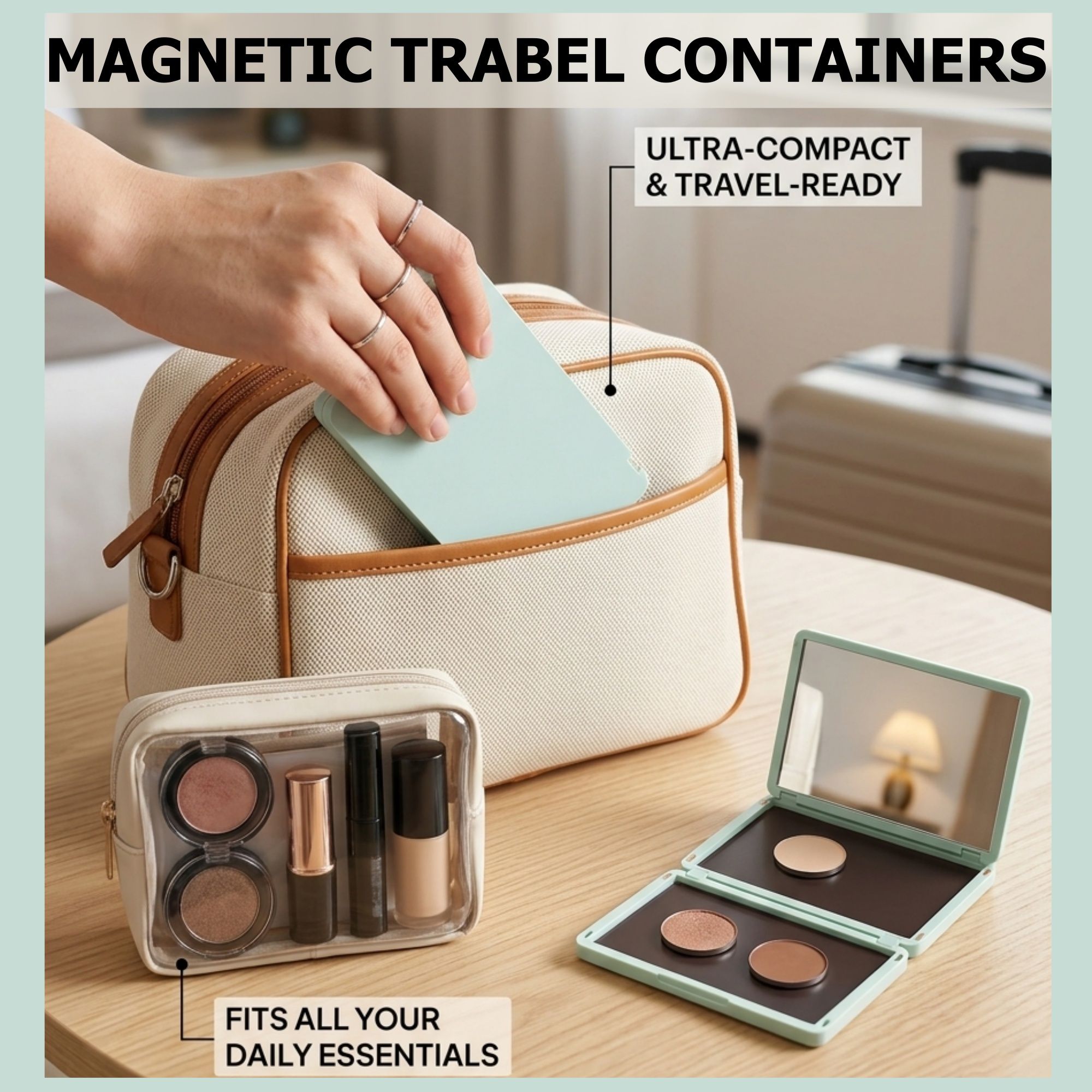 Portable Magnetic Makeup Palette With Mirror, Double-sided Folding, Refillable Eyeshadow Palette with Lid, DIY Eyeshadow Pan Dispensing Storage Box for β image 5