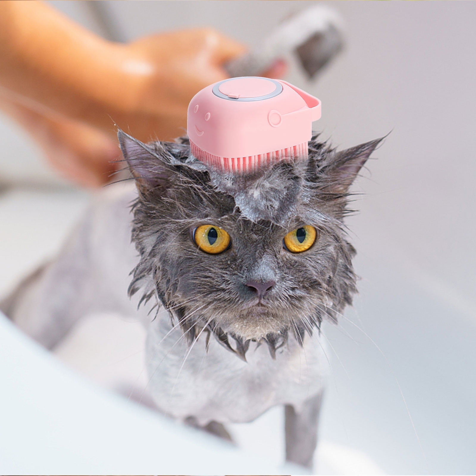 Dog Bath Brush, Pet Massage Brush, Shampoo Dispenser, Soft Silicone Brush, Rubber Bristle for Dogs and Cats Shower, Soft Pet Rub Back Brush, Shower Brush Pink — image 6