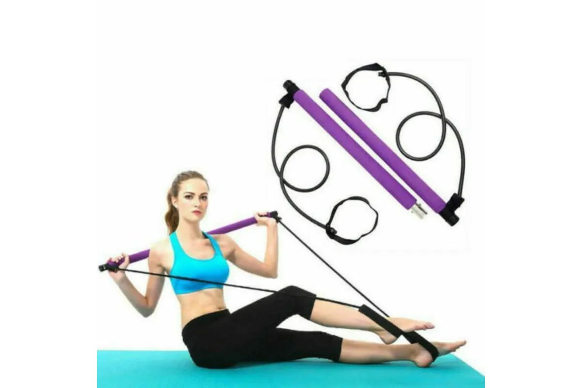 Portable Pilates Stretch Rope Gym Stick Yoga Exercise Bar Pilates Trainer Rope - Pink โ image 4