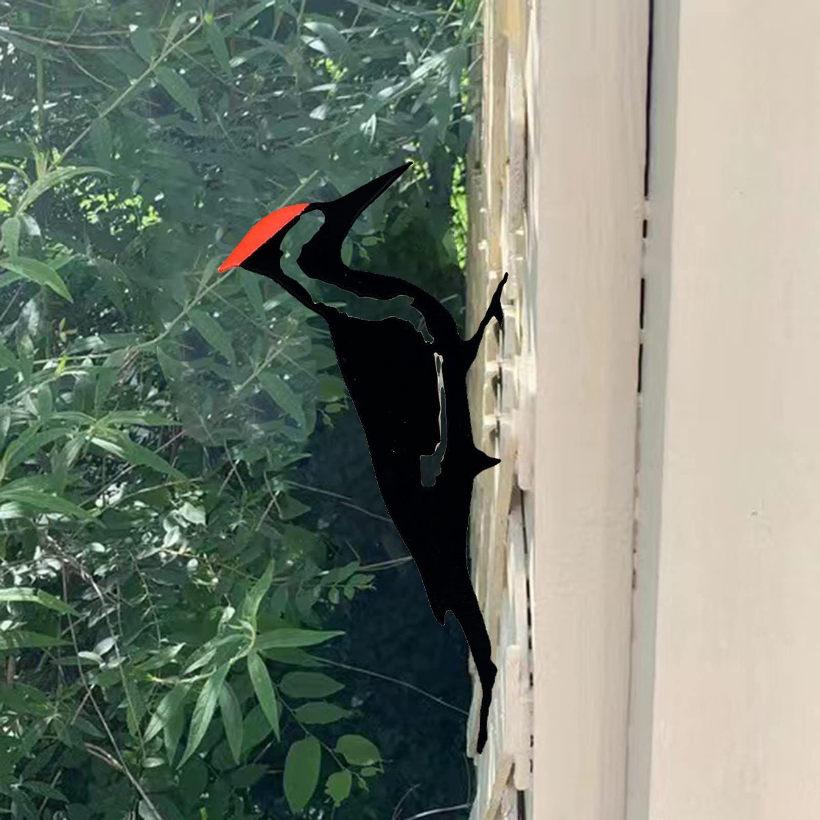 Woodpecker Silhouette Statue for Tree, Metal Bird Yard Art Decor, Bird Stake Ornament for Home, Lawn, Yard, & Farmhouse Black — image 3