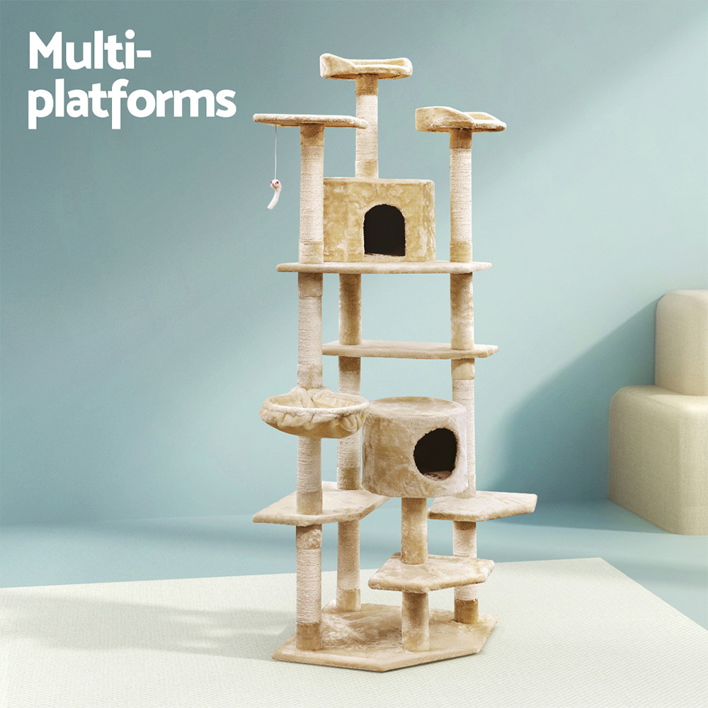 i.Pet Cat Tree 203cm Tower Scratching Post Scratcher Condo Trees House Bed Beige โ image 4