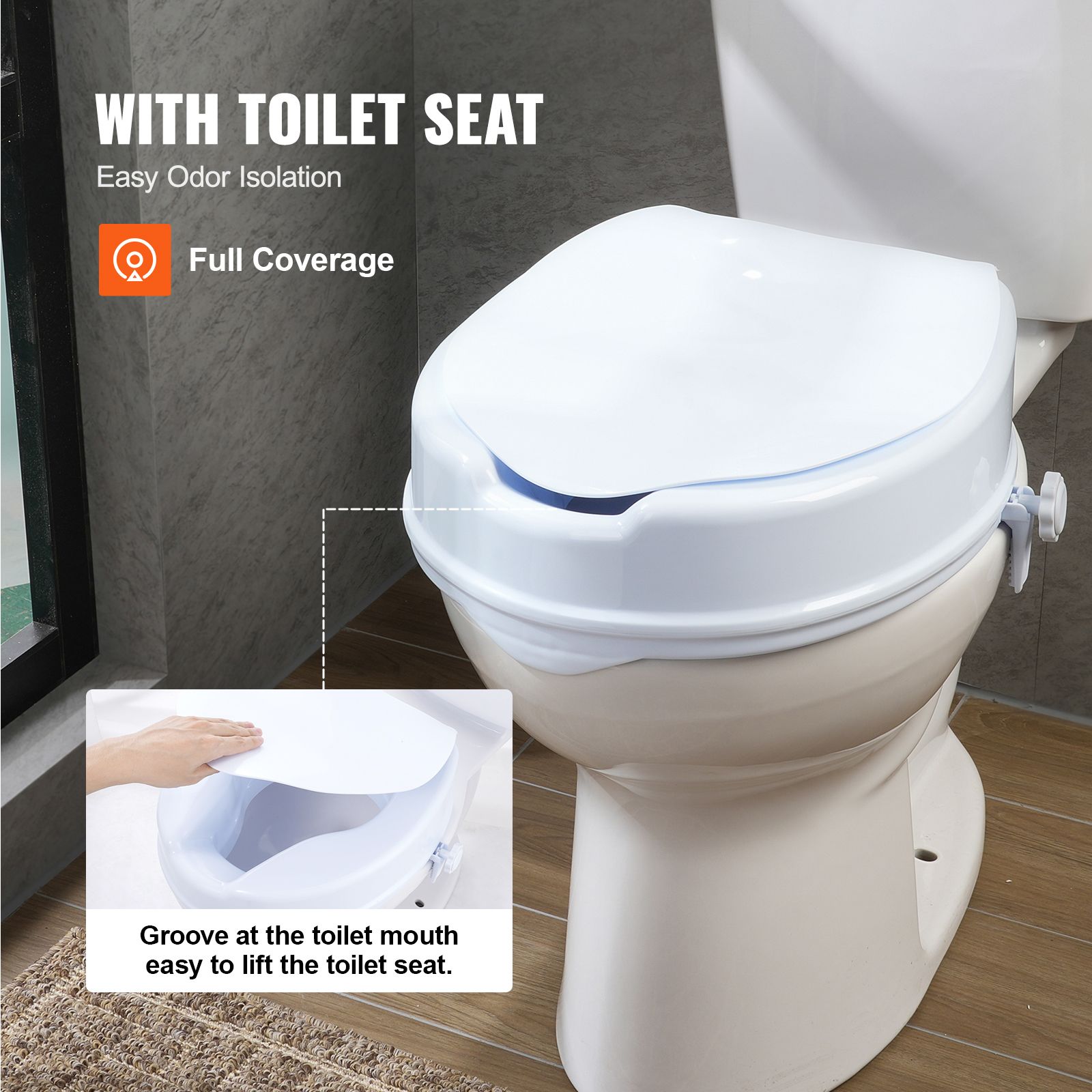 Raised Toilet Seat, 100 mm Height Raised, 136 kg Weight Capacity, Universal Toilet Seat Riser, Screw Rod Locking, with Toilet Seat, for Elderly, Handicap โ image 6