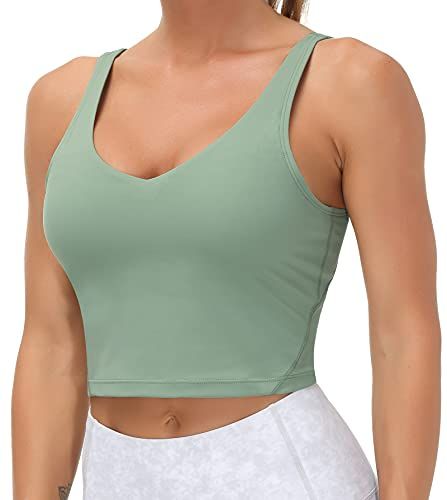 Women's Crop Tank Sports Bra for Yoga, Running, Gym Workouts & Low-Impact Activities, L (Jade)