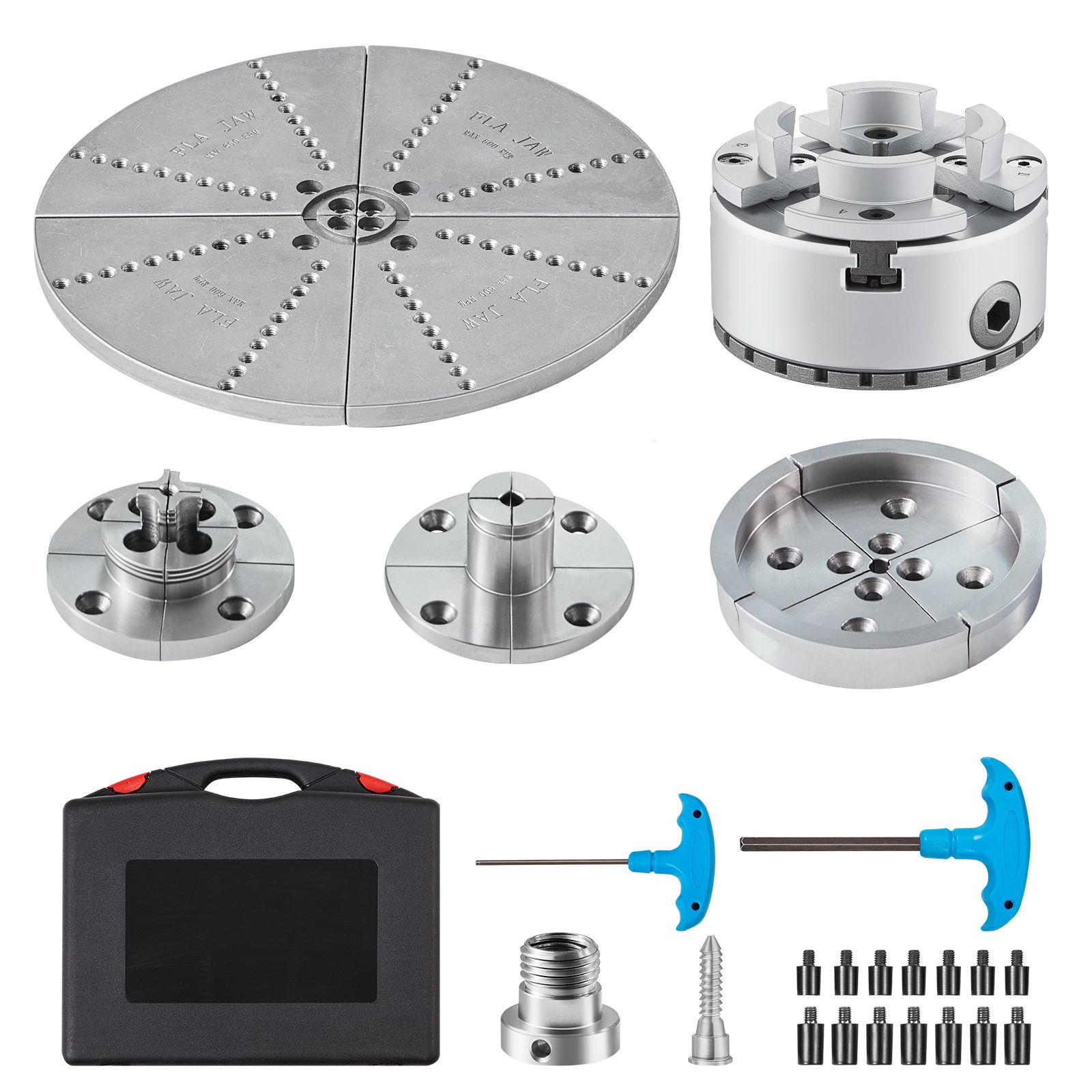 KP965 Lathe Chuck, 4-Jaw 96 mm Diameter, Metal Lathe Chuck Turning Machine Accessories with 5 Sets of Jaws, Self-centering Tool, for Precision Machining