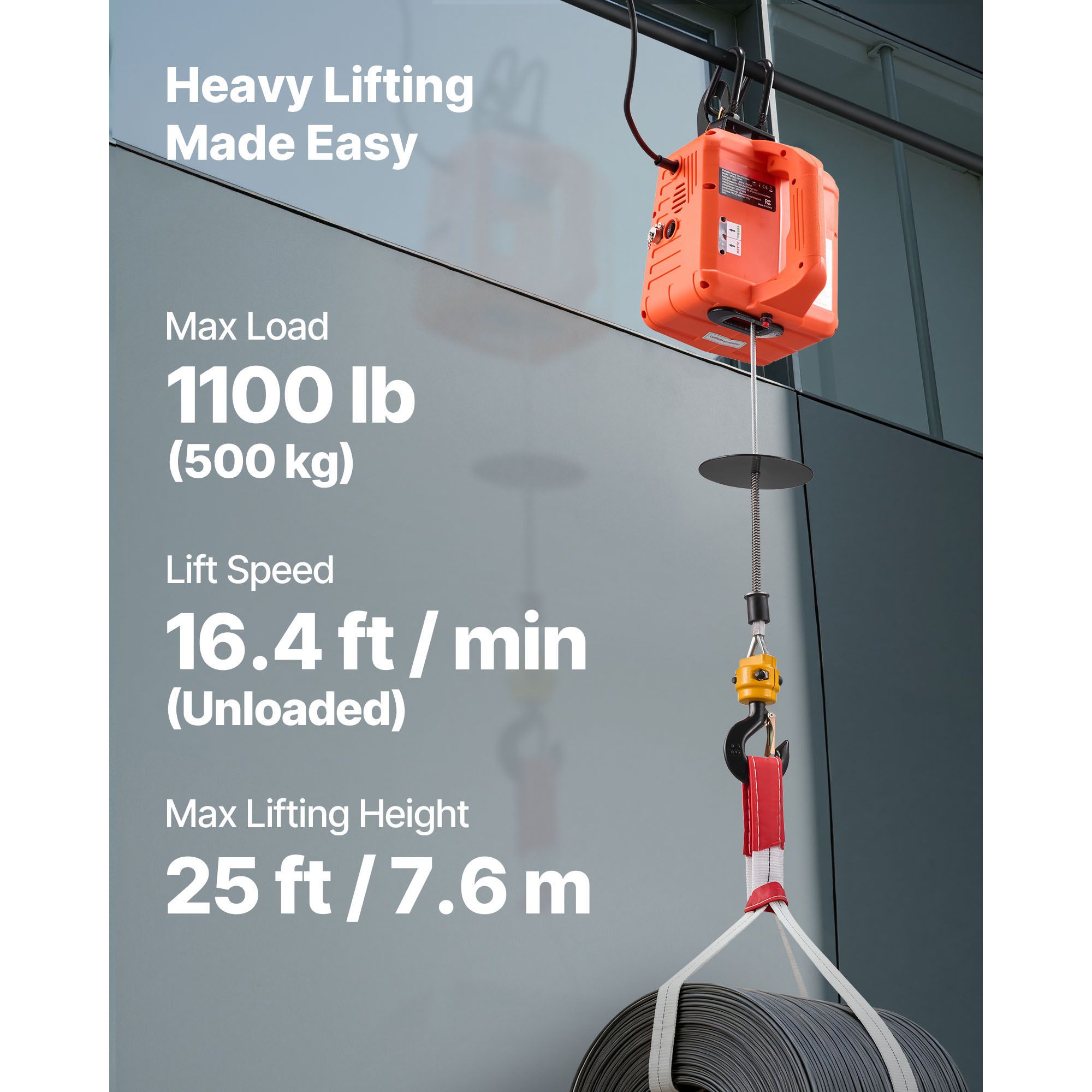 3-in-1 Electric Hoist Winch, 500 kg Capacity, 1500W Portable Electric Power Winch, 7.6 m Lifting Height, 5 m/min with Manual, Wired & Wireless Remote Control โ image 2