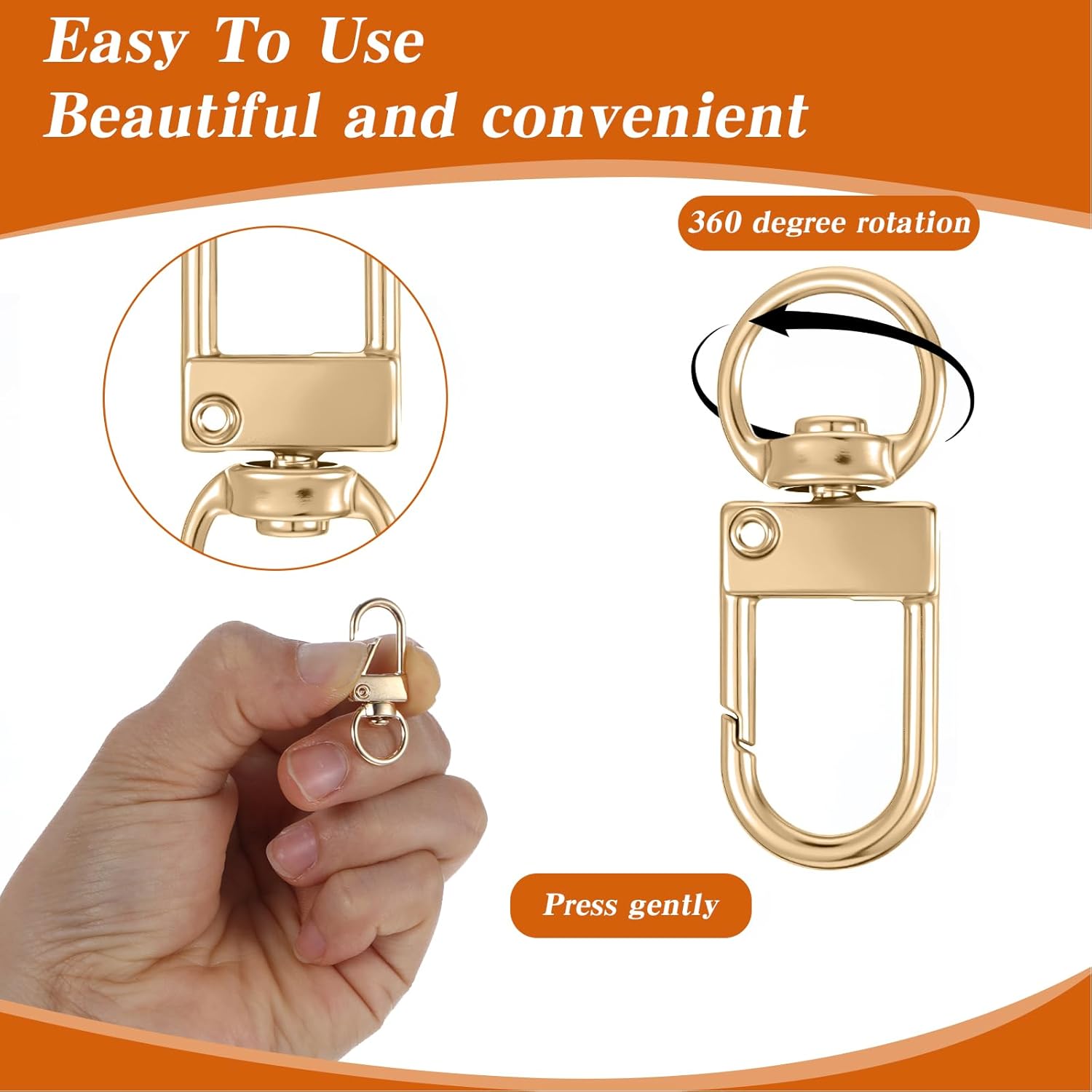 Xindojuz 30 PCS Metal Lobster Claw Clasps for Keychains and Jewelry Making, 360° Swivel Lanyards Snap Hooks Strap with Key Rings, Key Chains Connector Purses — image 2