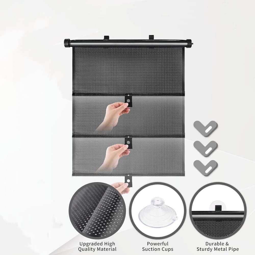 Removable Blackout Curtain with Suction Cups, Telescopic Portable Roller Blind for Windows and Car Sunshade, Black, 40×125cm — image 3