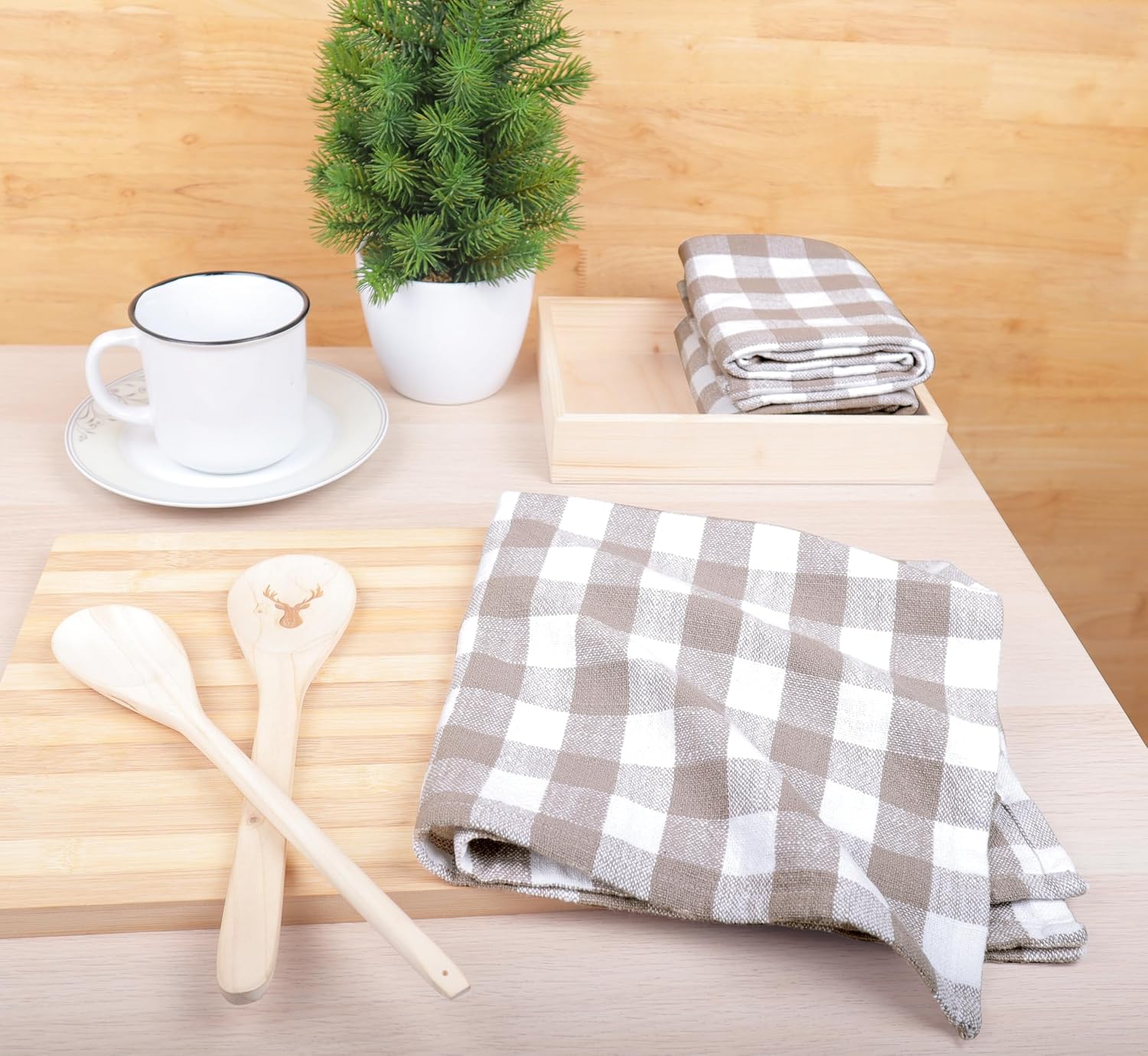 AMOUR INFINI Kitchen Towels Set of 4 Buffalo Checks Beige/White Kitchen Towels 28x20 Inches 100% Cotton Highly Absorbent Kitchen Towels Premium Quality Ultra — image 6