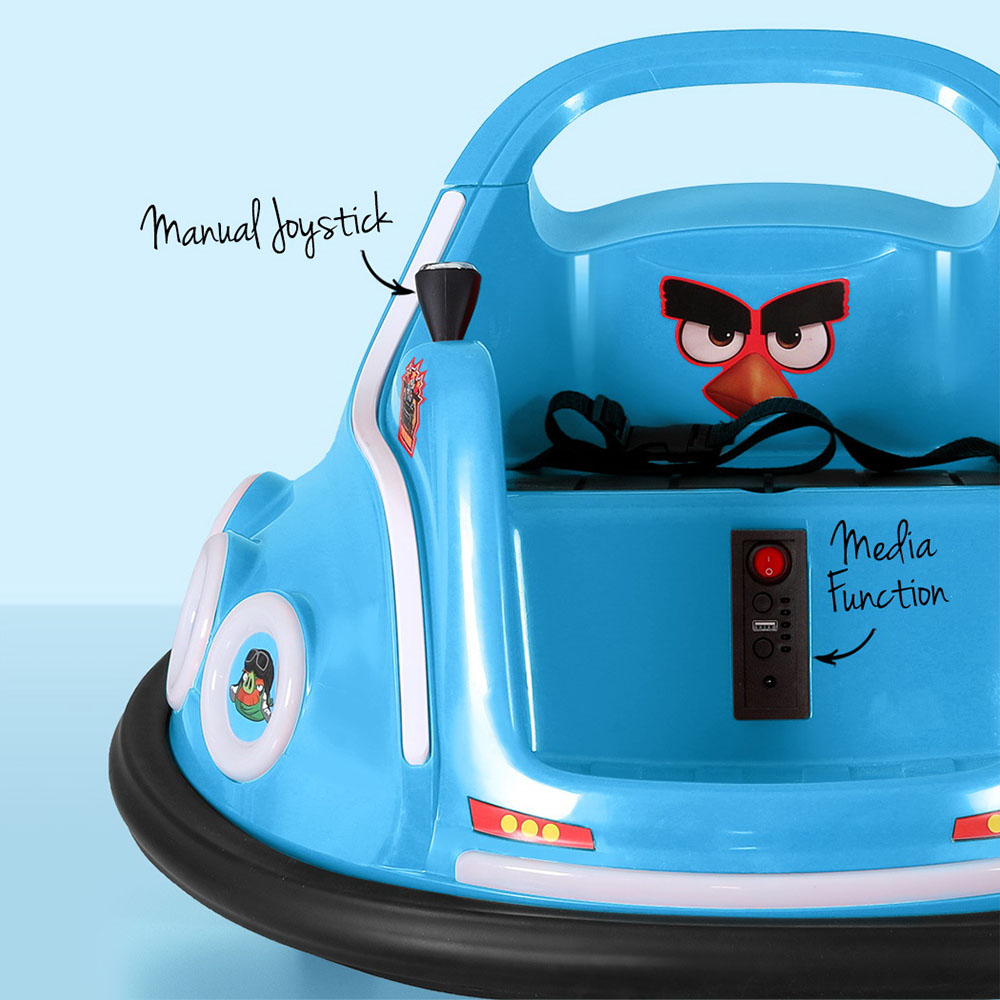 Kids Ride On Car Bumper Electric Toys Cars Light Remote Angry Birds Sticker Blue — image 4