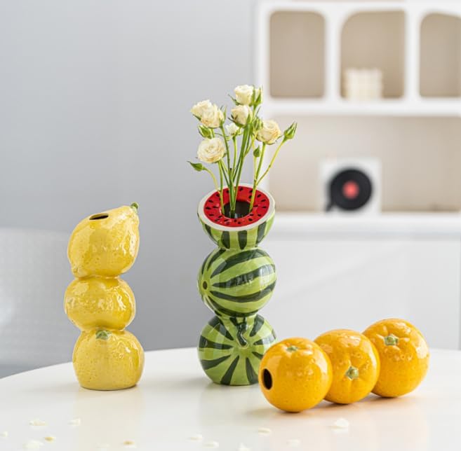 Citroenkeramiek vase - Unique fruit-shaped vase - 3D lemon design - Creative fruit and flower arrangement - Suitable for home and kitchen decor - Yellow — image 5