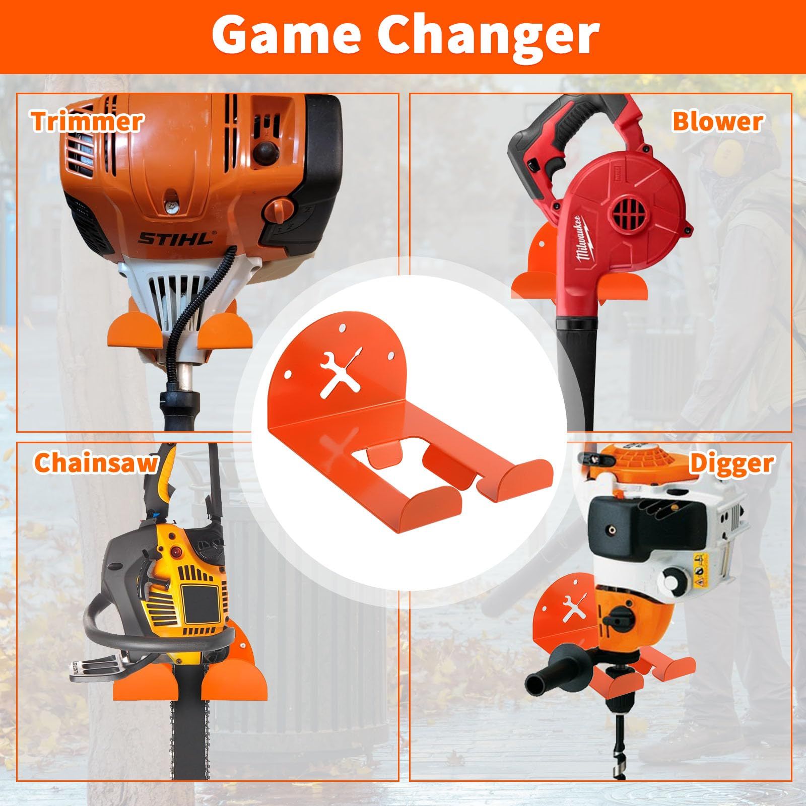 Trimmer Rack Wall Mount - Heavy Duty Wall Hanger for Grass Trimmer Garden Tools Chainsaw Hedge Trimmer 1 Pack Orange(D model) — image 3