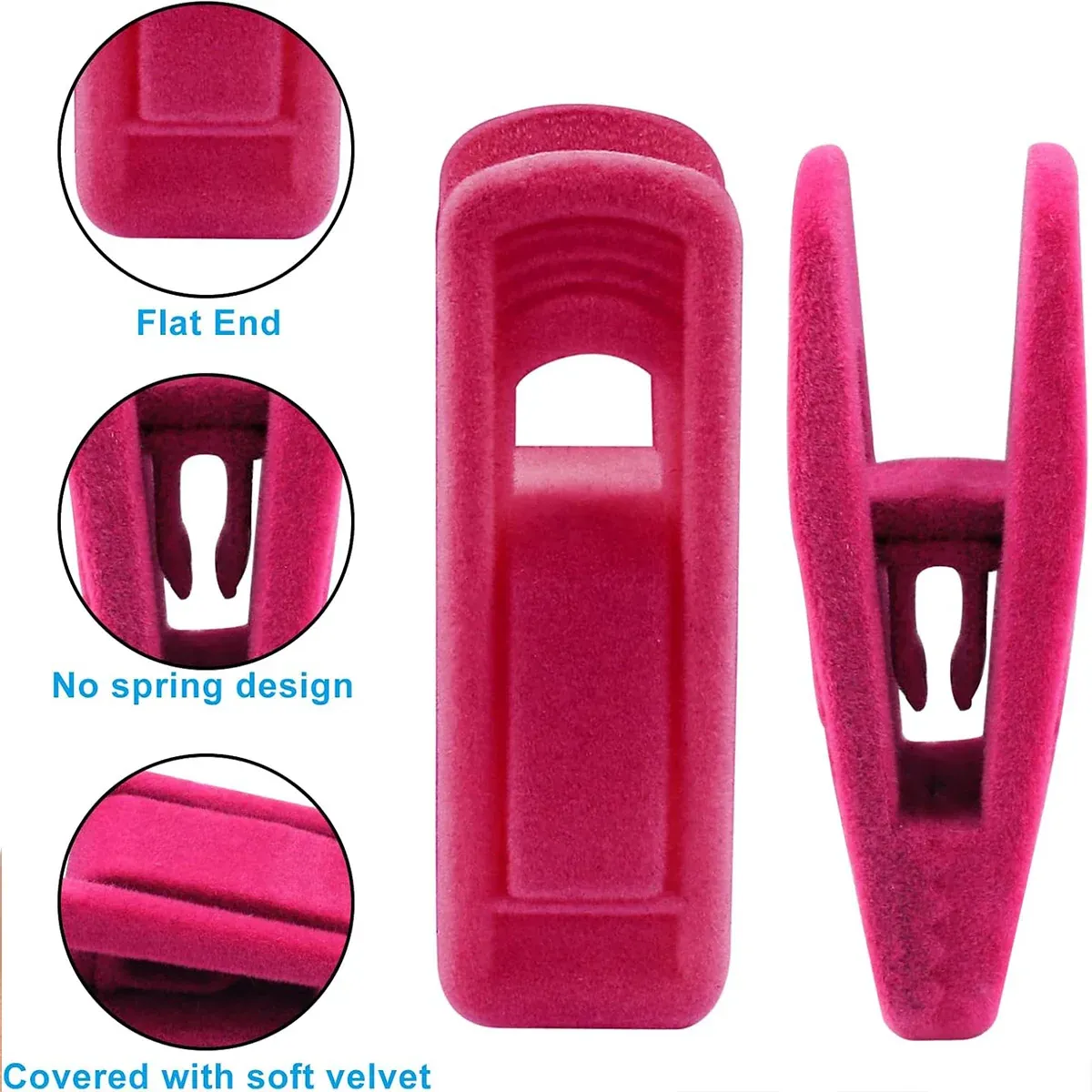 Clothes Drying Clips 20 Pack Velvet Flocking Trouser Pegs Hanger Grip Clamp Set - Rose Red β image 6