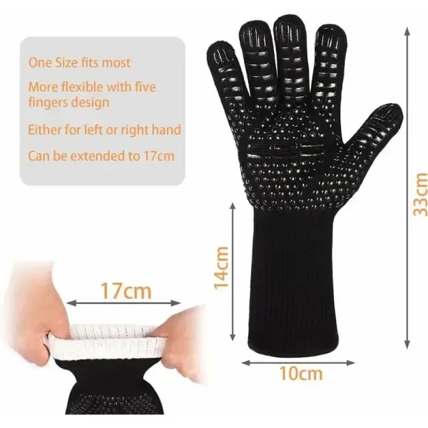Heat Resistant Aramid BBQ Grill Gloves with Silicone Grip, Cut Resistant Design for Cooking, Baking and Outdoor Grilling, Black — image 3