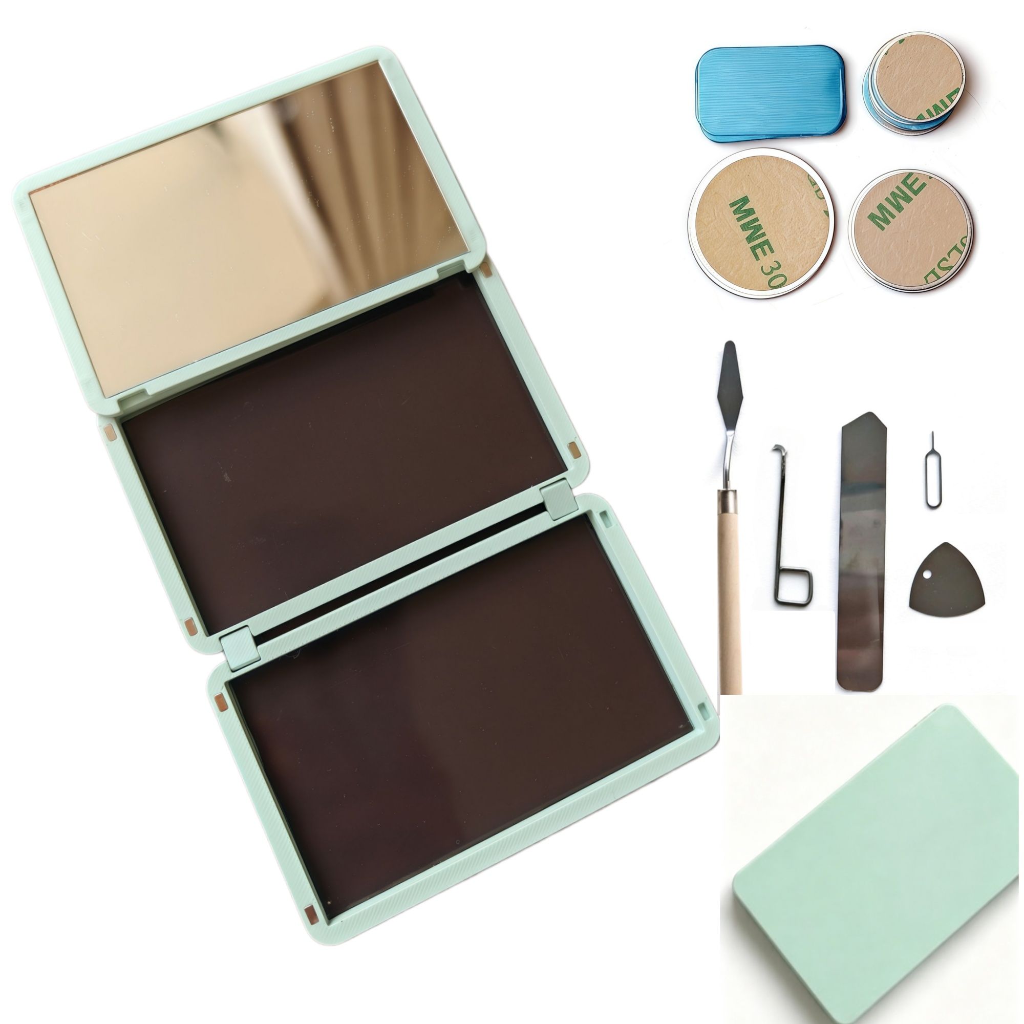 Portable Magnetic Makeup Palette With Mirror, Double-sided Folding, Refillable Eyeshadow Palette with Lid, DIY Eyeshadow Pan Dispensing Storage Box for