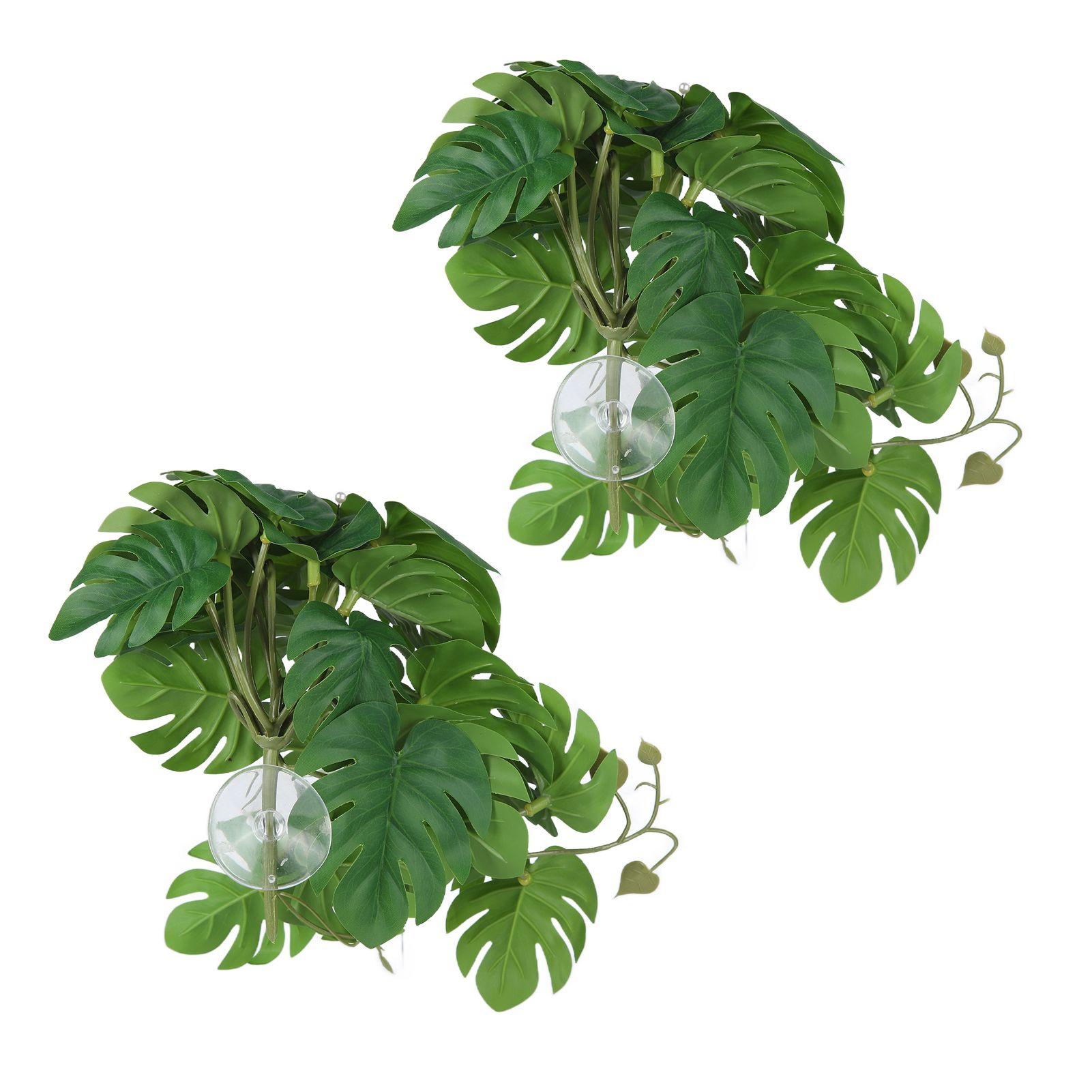 2PCS Artificial Water Plant Simulation Vine Lifelike Plastic Leaves Decoration with Suction Cup for Fish TankMonstera Leaves — image 5