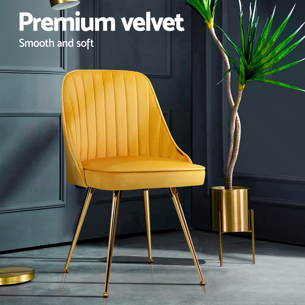 Artiss Dining Chairs Set of 4 Velvet Channel Tufted Yellow โ image 5