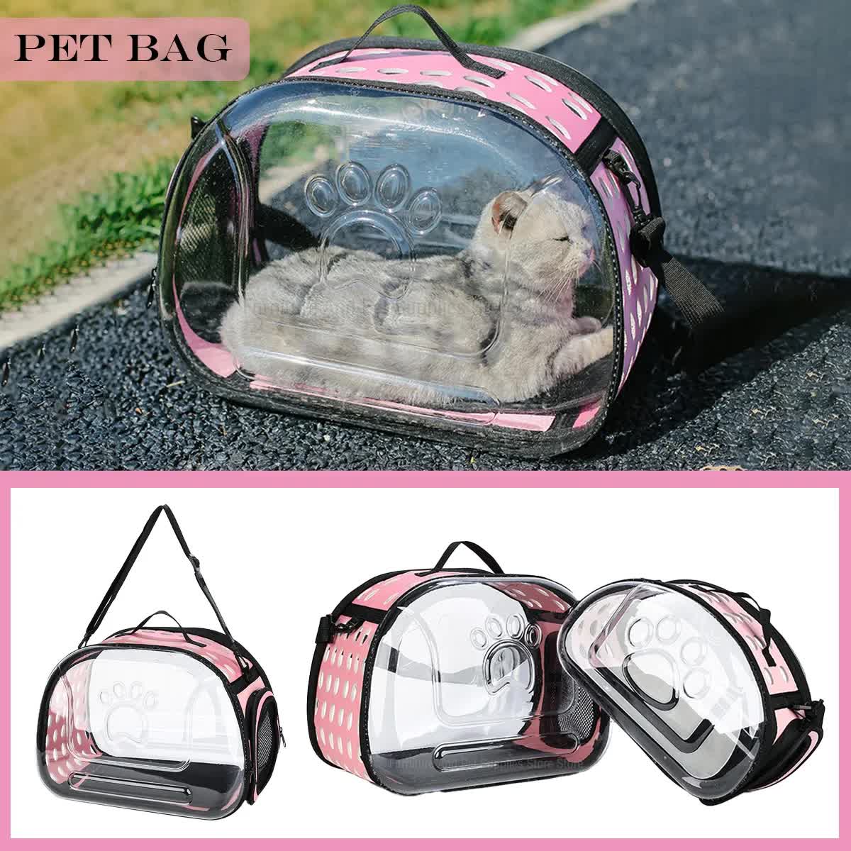 Beige Foldable Breathable Pet Carrier with Panoramic Window & Strap - EVA & Lychee Leather Crossbody Travel Bag (S 35 × 20 × 22CM) — image 2