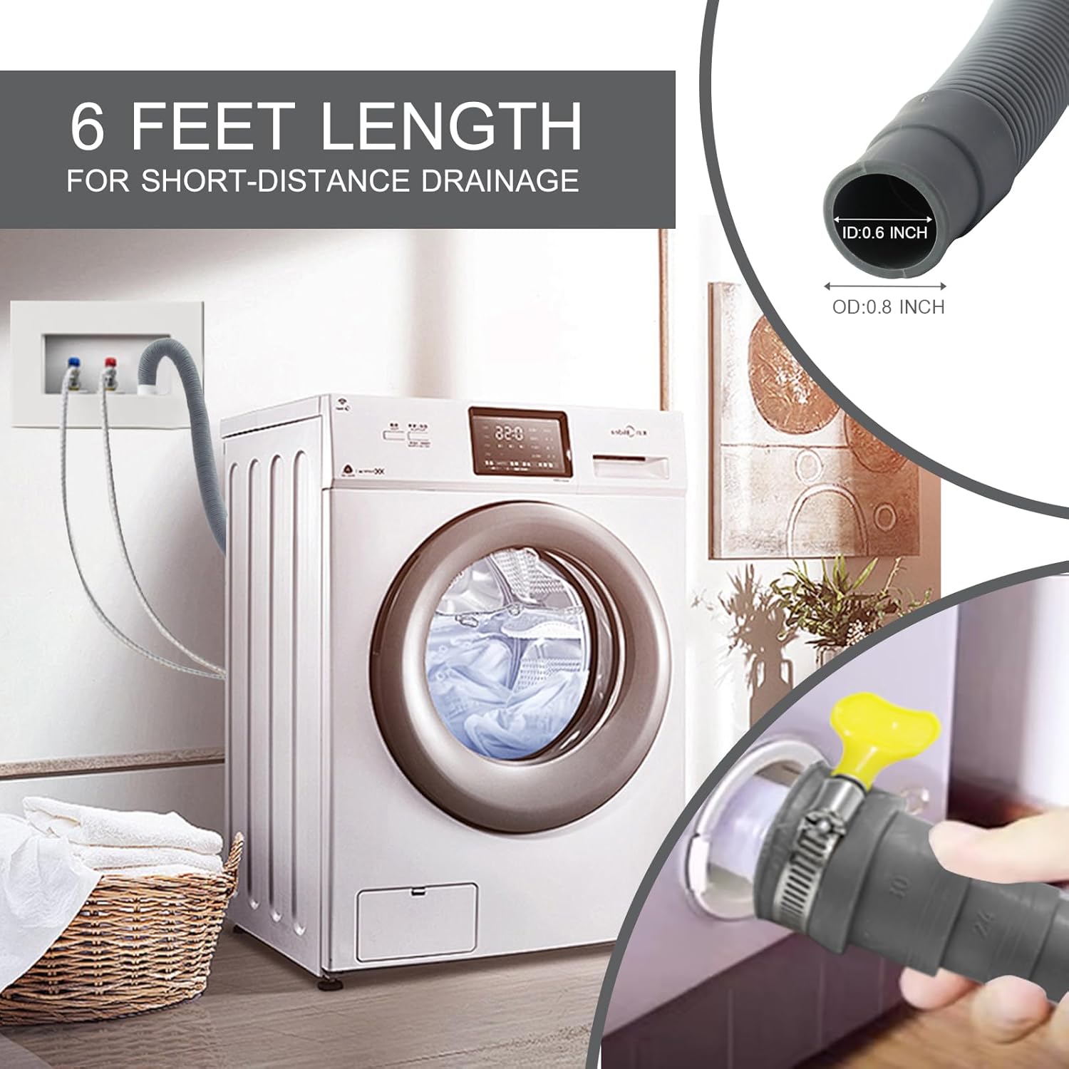10 feet (3 Meters) Hose Universal Washing Machine Drain Hose Flexible Dishwasher Drain Hose Extension Corrugated Washer Discharge Hose Kit — image 4