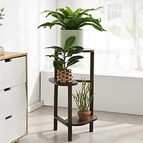 3 Tier bamboo plant stand for garden and living room-Brown โ image 2