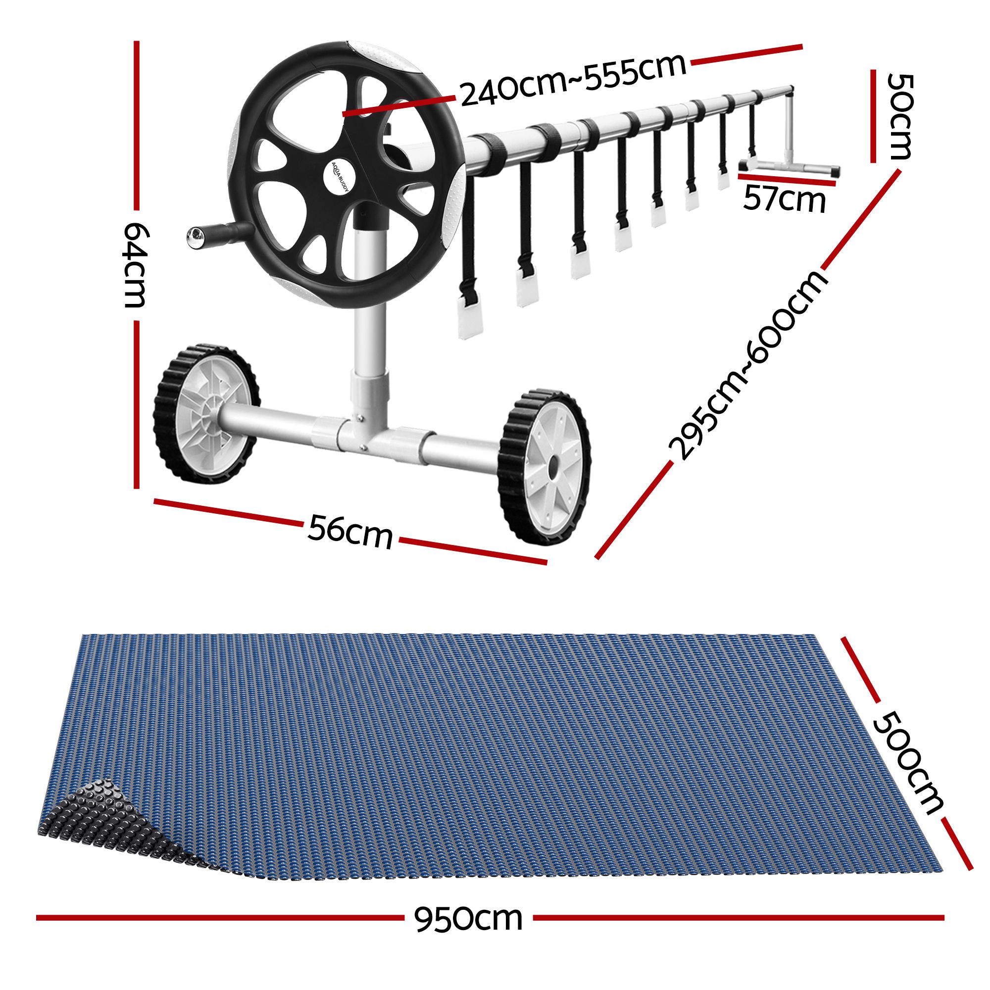 Aqua Buddy Pool Cover 500 Micron 9.5x5m w/ Roller 5.55m Swimming Pools Black Solar Blanket — image 3