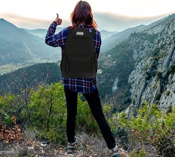 Waterproof School Backpack for Travel, Unisex Solid Color, Black — image 5