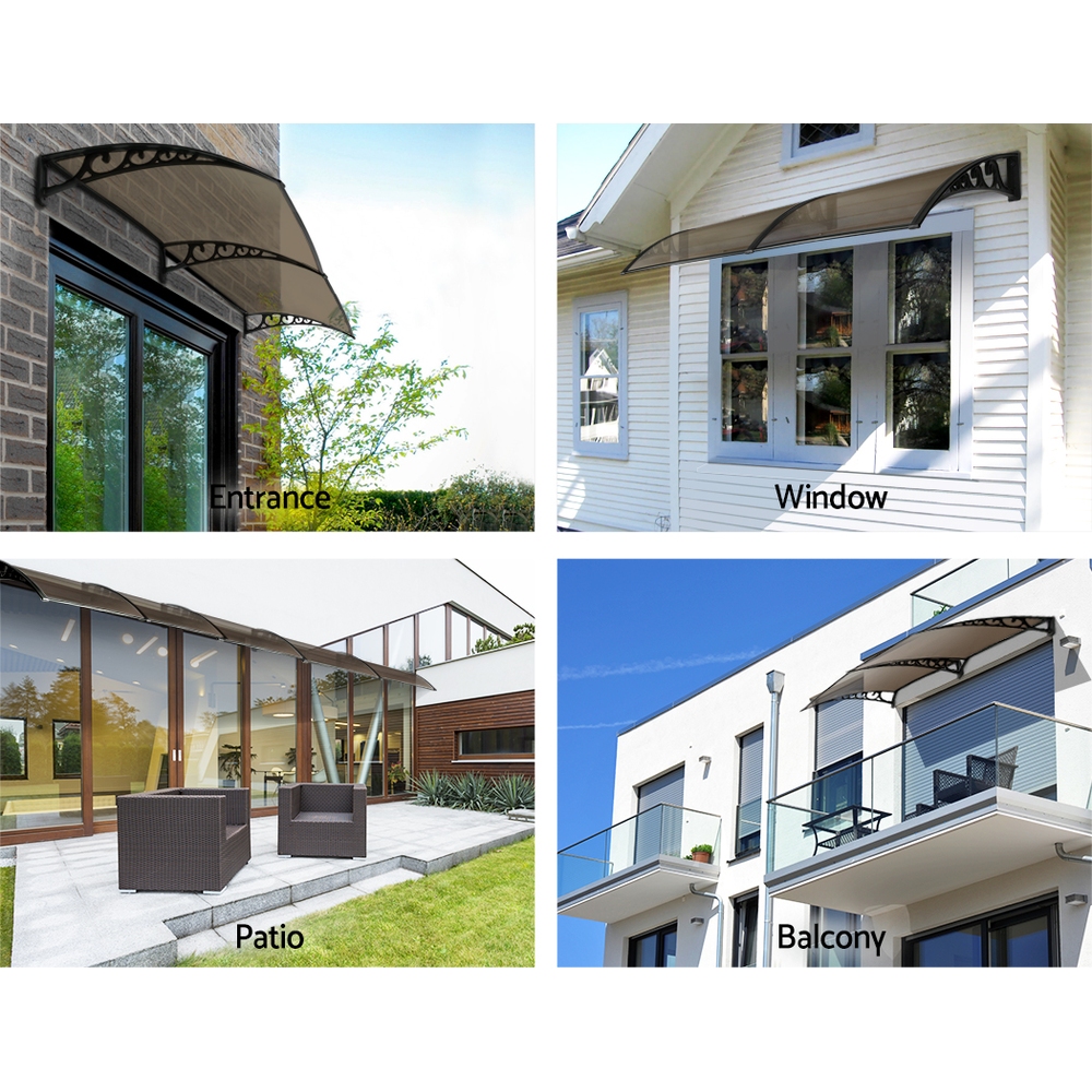 Instahut Window Door Awning 1mx2.4m Brown Hollow Sheet Plastic Frame โ image 4