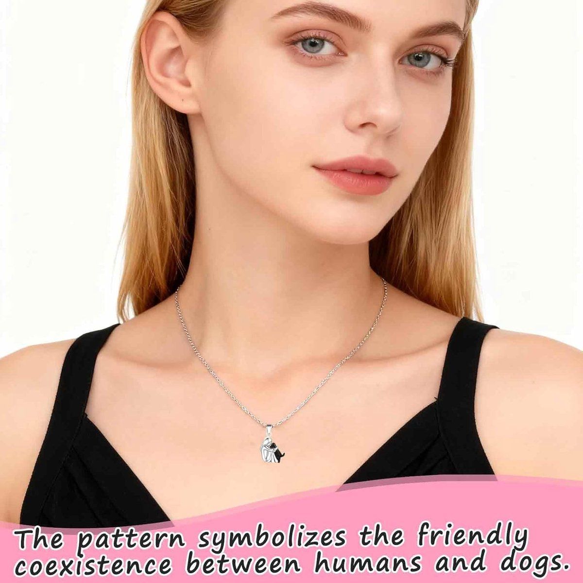 2-Piece Girl and Dog Pendant Necklace Set, Silver with Gold and Black Accents, 1.5 x 1.4 cm โ image 4