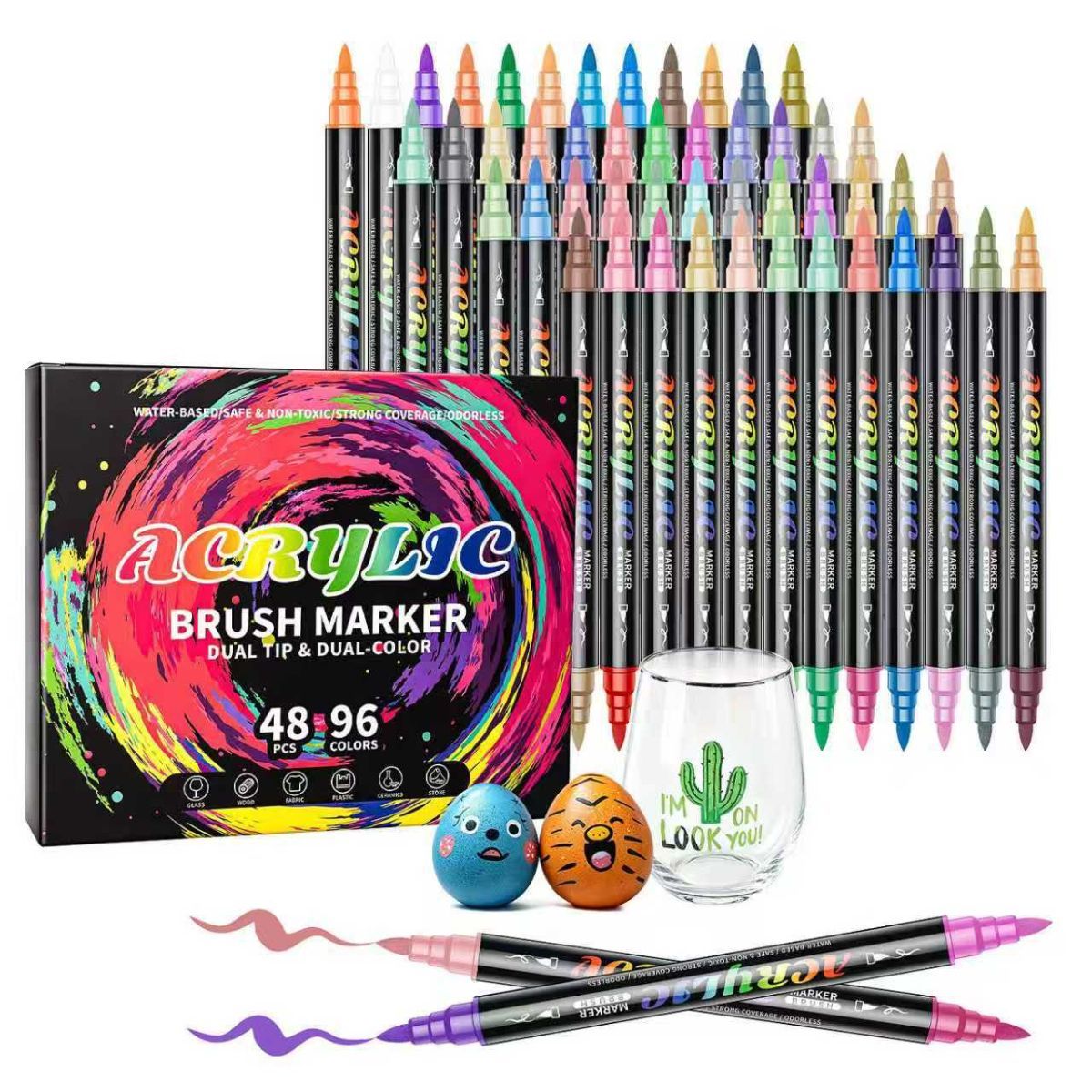 Acrylic Brush Marker Dual Tip Markers Art Supplies Craft Markers Water-Based - Multi-color - Size 48 colors — image 4