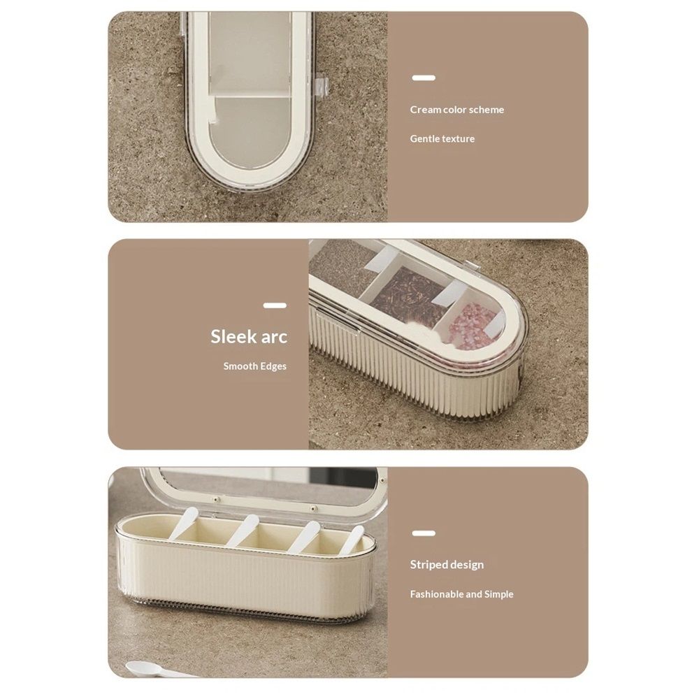 Clear Seasoning Box with 4 Compartments - Spice Organizer with Lids and Spoons - Condiment Container Set for Salt, Sugar, Pepper, and More - Countertop Spice — image 5