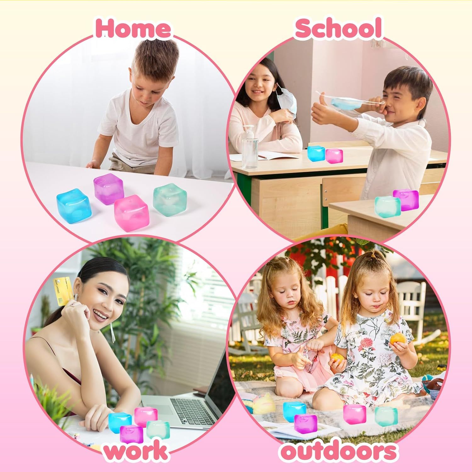 3-Pack Squishy Stress Cube Fidget Toys, Slow Rising Gel Sensory Squeeze Blocks for Anxiety Relief, Quiet Desk Toy for Kids and Adults (Pink Purple Blue) — image 5