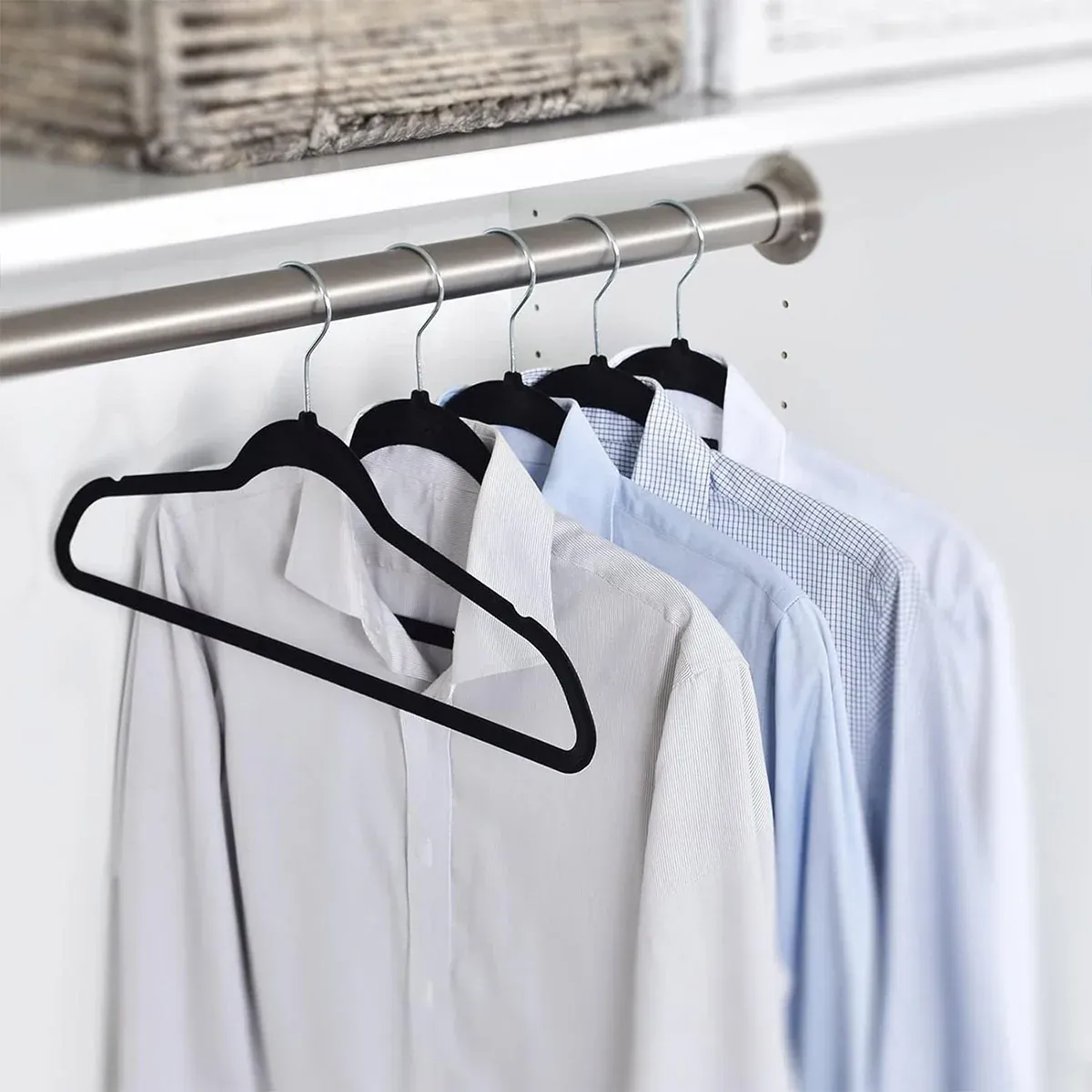 Garment Hangers Set 50PCS Flocking Style 45cm Black Non Slip Clothes Rack Closet — image 6