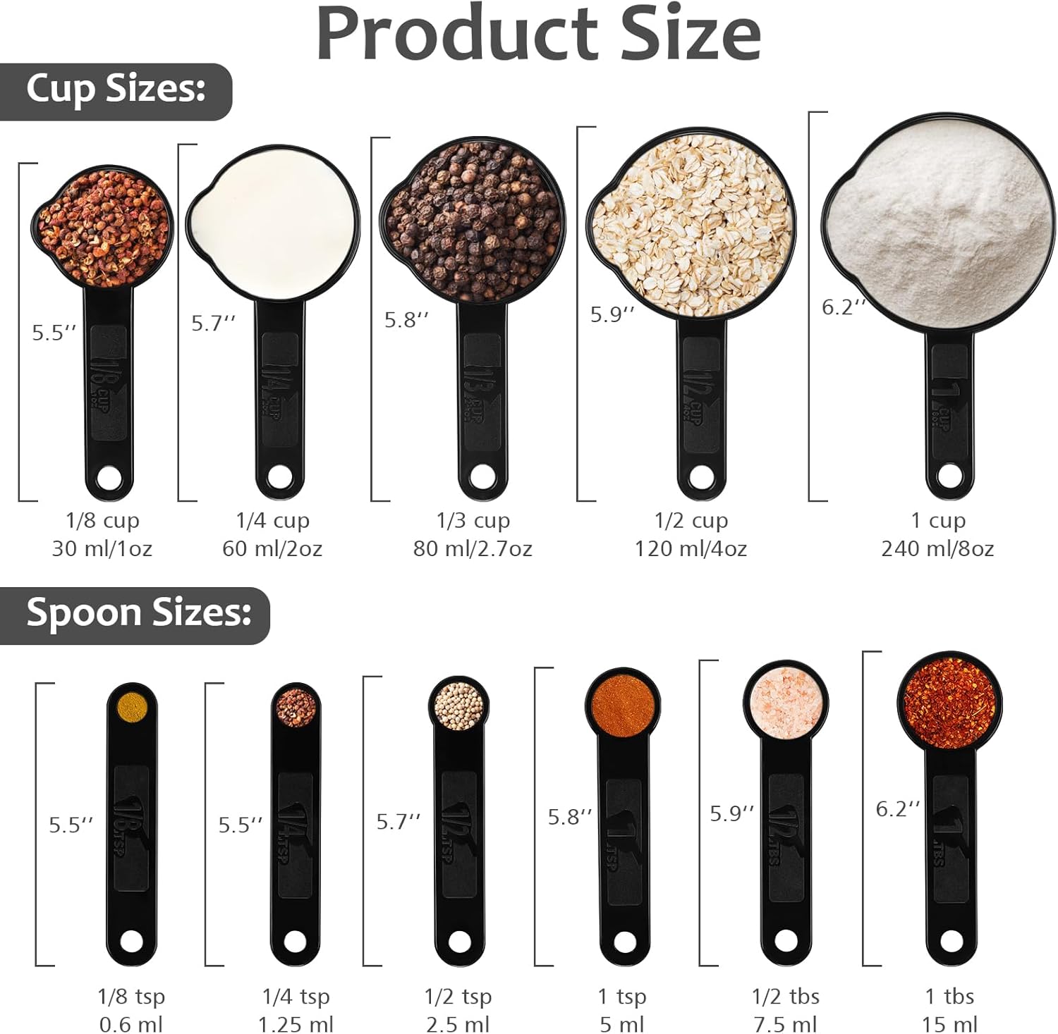 Measuring Cups & Spoons Set, Plastic Cooking Baking Tools Measuring Spoons Cups, 11 Piece Different Capacities Tablespoons Kitchen Gadgets Nesting Measure Sets — image 2