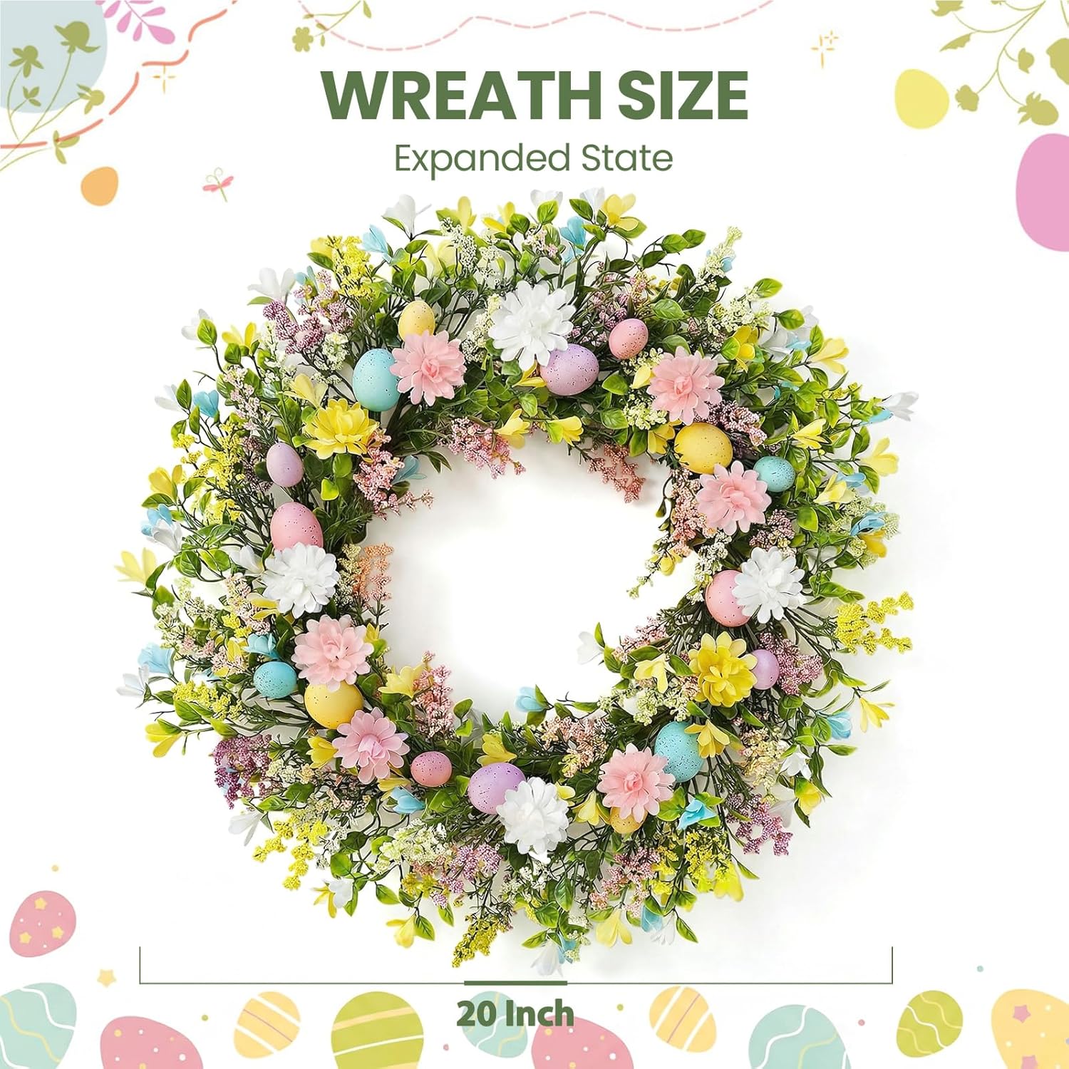 Easter Wreath for Front Door Decorations, Easter Egg Door Wreath Decorations, Spring Wreaths with Pastel Eggs Flowers Eucalyptus Leaves for Front Door Outside โ image 2