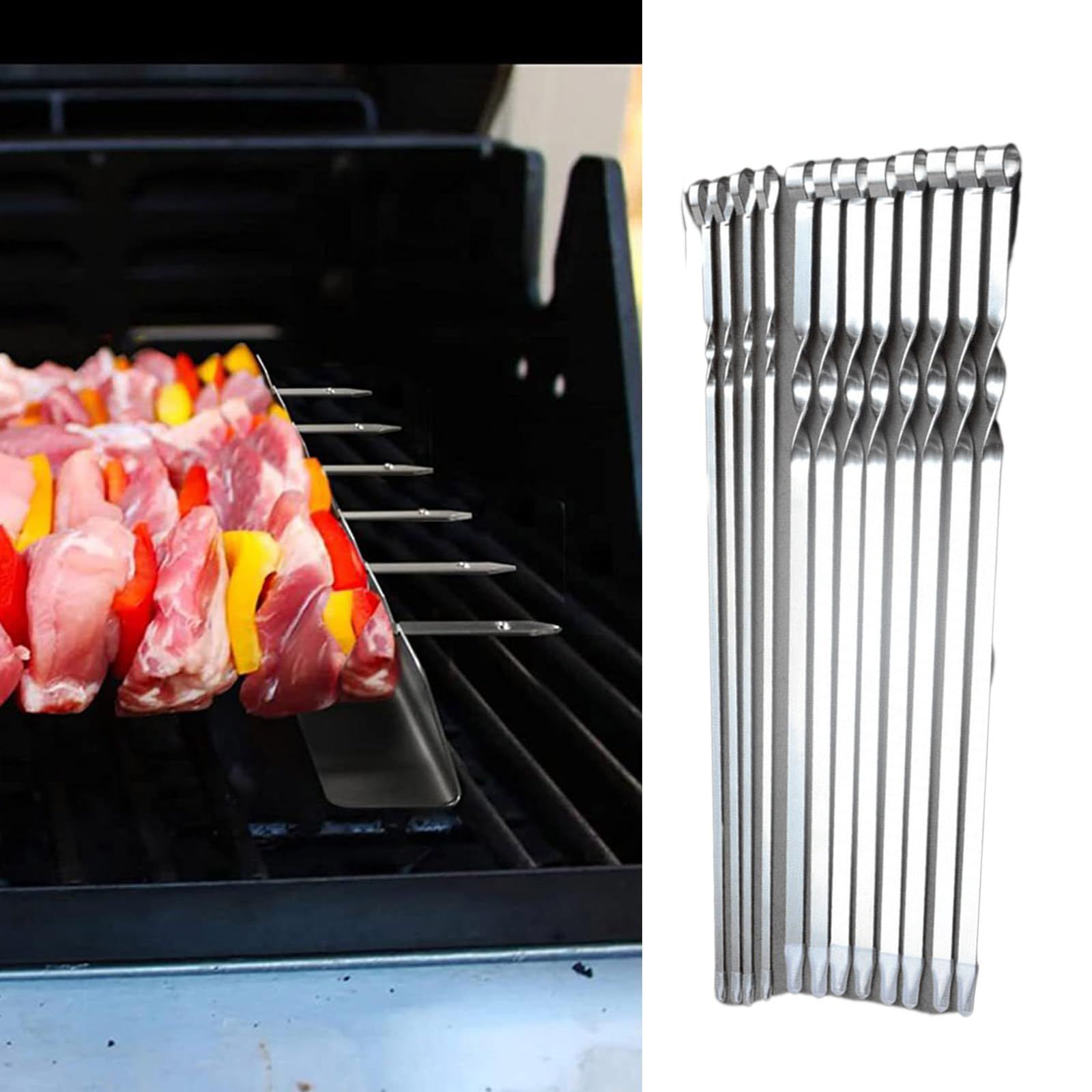 12 Pack Stainless Steel Skewers Set Grilling Skewers Meat Skewers Suitable For Home BBQs Picnics And Hotel Banquets โ image 4