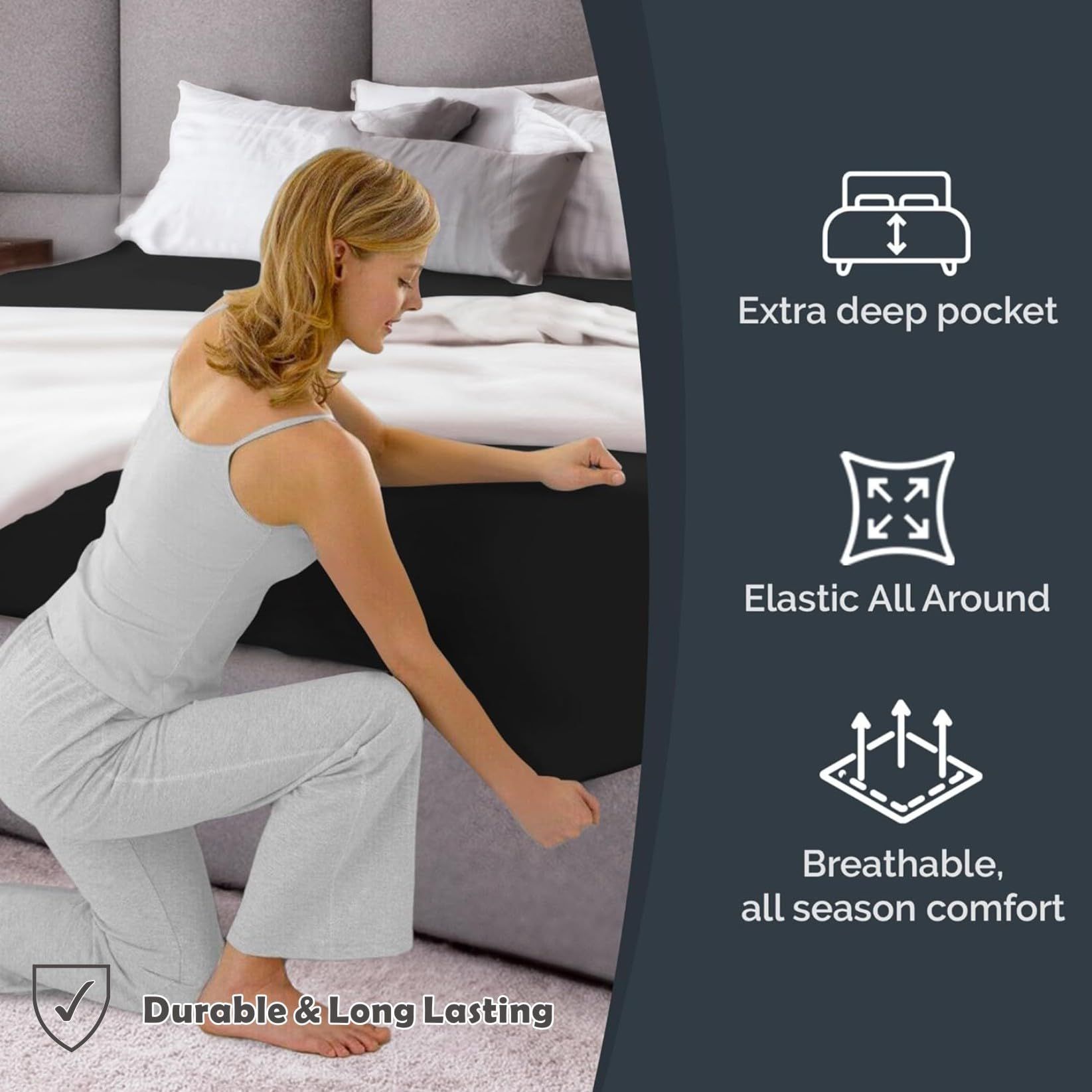 Hotel Quality Fitted Sheet - 1 Piece Fitted Sheet -Breathable Bedding - Wrinkle, Fade, Stain Resistant- 16inch/40cm Deep Pocket Fitted Bed Sheet-Wrinkle and — image 4