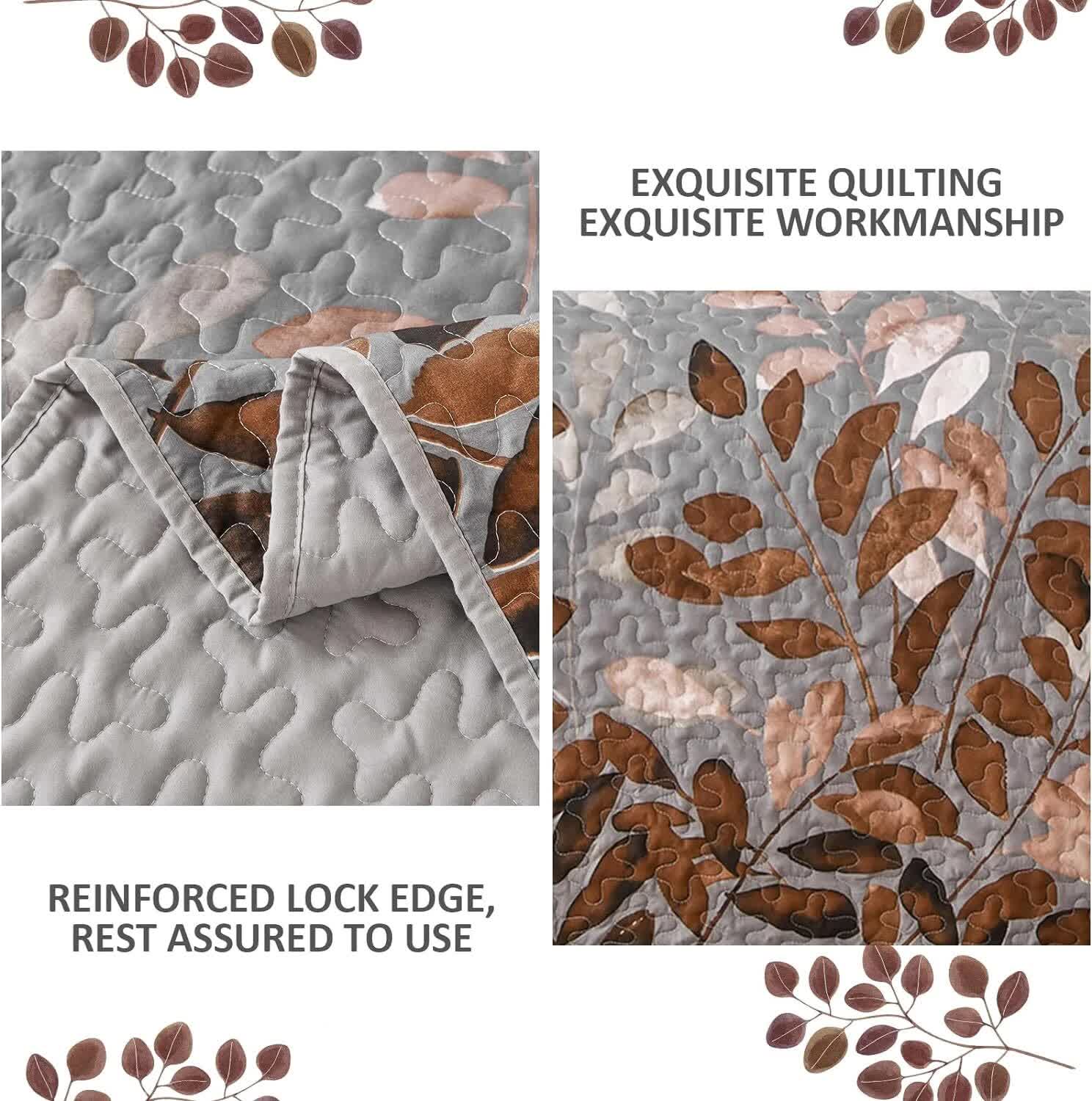 Brown Verdant Quilted Ensemble with Flower Motifs bedspread and Pillowcases — image 4