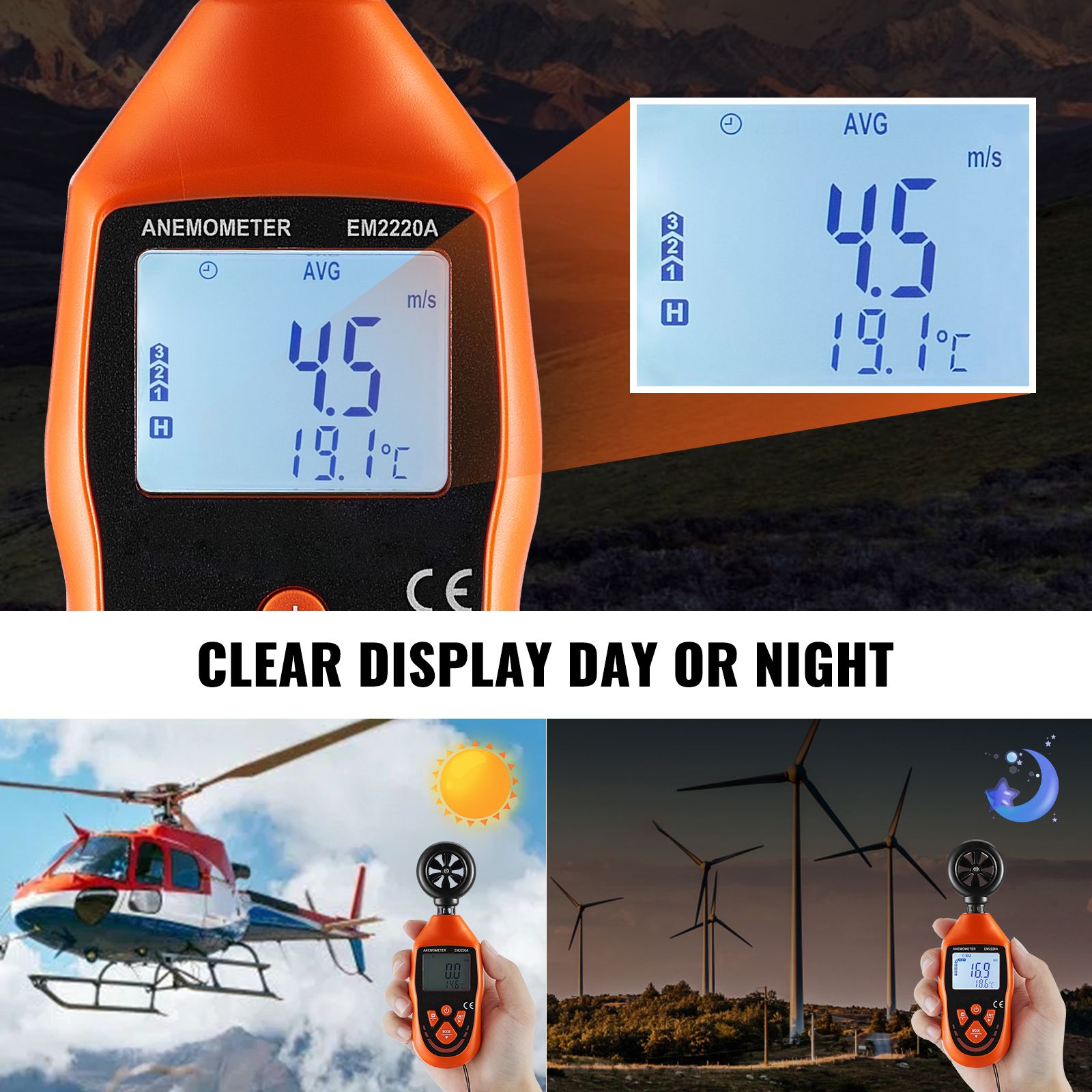 Handheld Anemometer-10℃ to 45℃, Digital Wind Speed Meter Gauge with LED Backlight Screen, Measures Wind Velocity Wind Temperature Air Flow Wind Chill, for — image 4