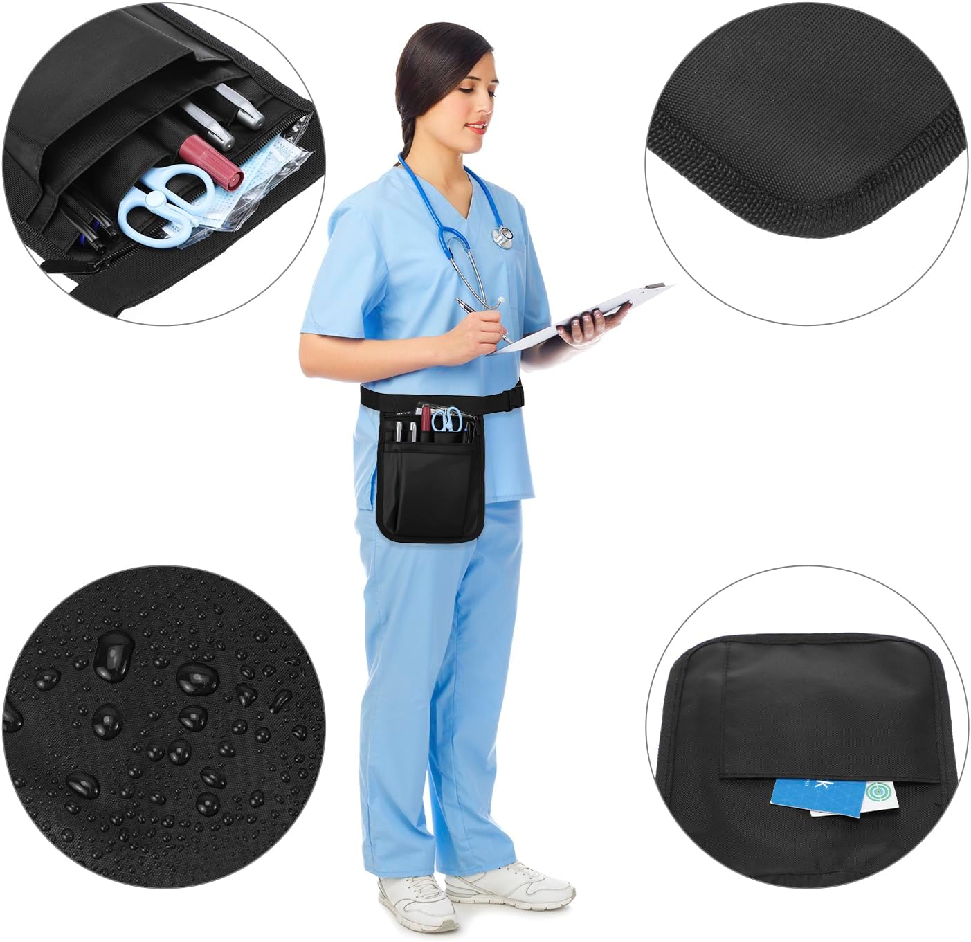 Nurse Waist Pouch Bag for Women Men, 2 Pack Utility Organizer Belt Pouch, Waist Tool Storage Bag, Oxford Fabric, 10x7 in, Black โ image 4