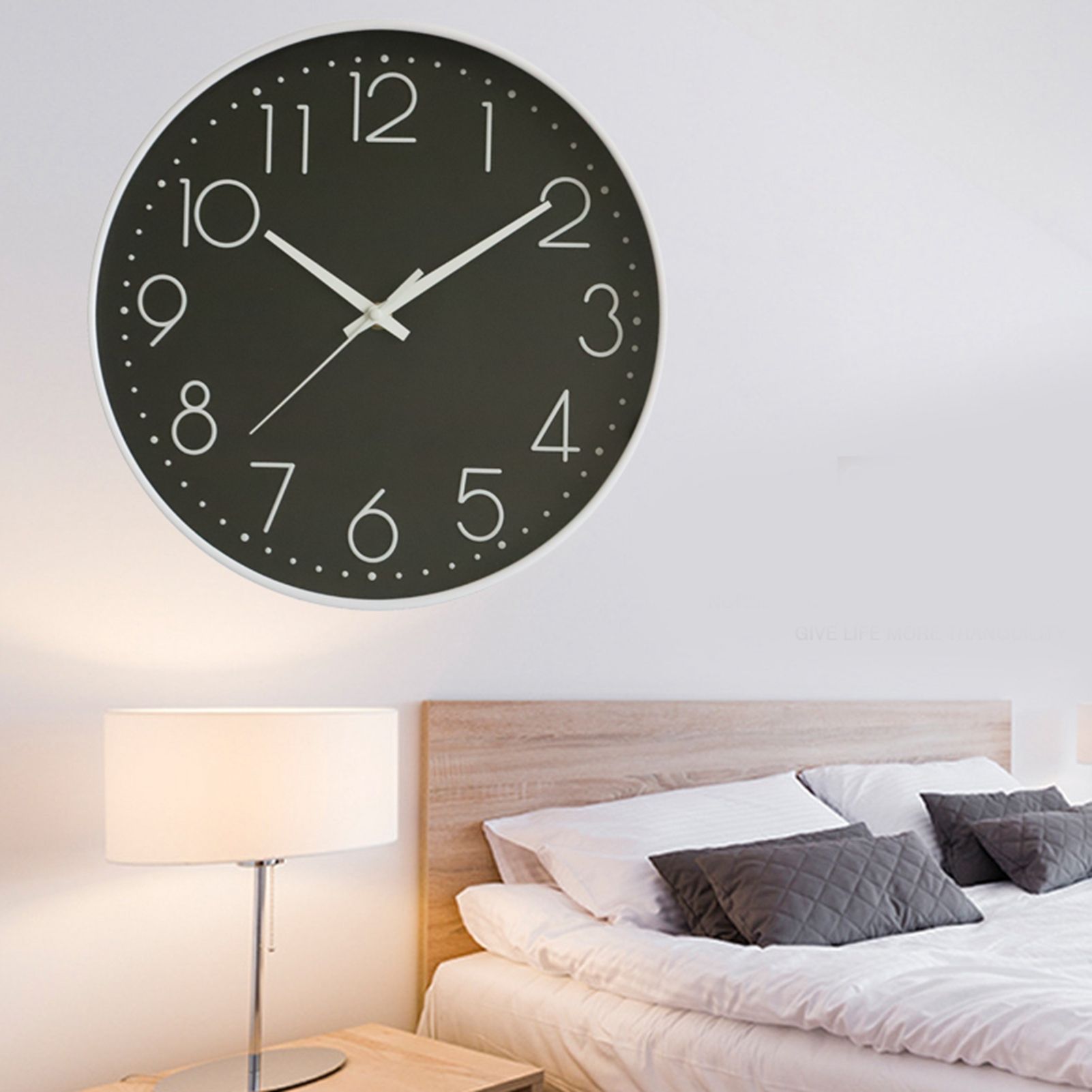 8 Inch Silent Wall Clock Non Ticking Decorative Easy to Read Round Wall Clock for Home Livingroom White Frame Black Bootom White Word โ image 6