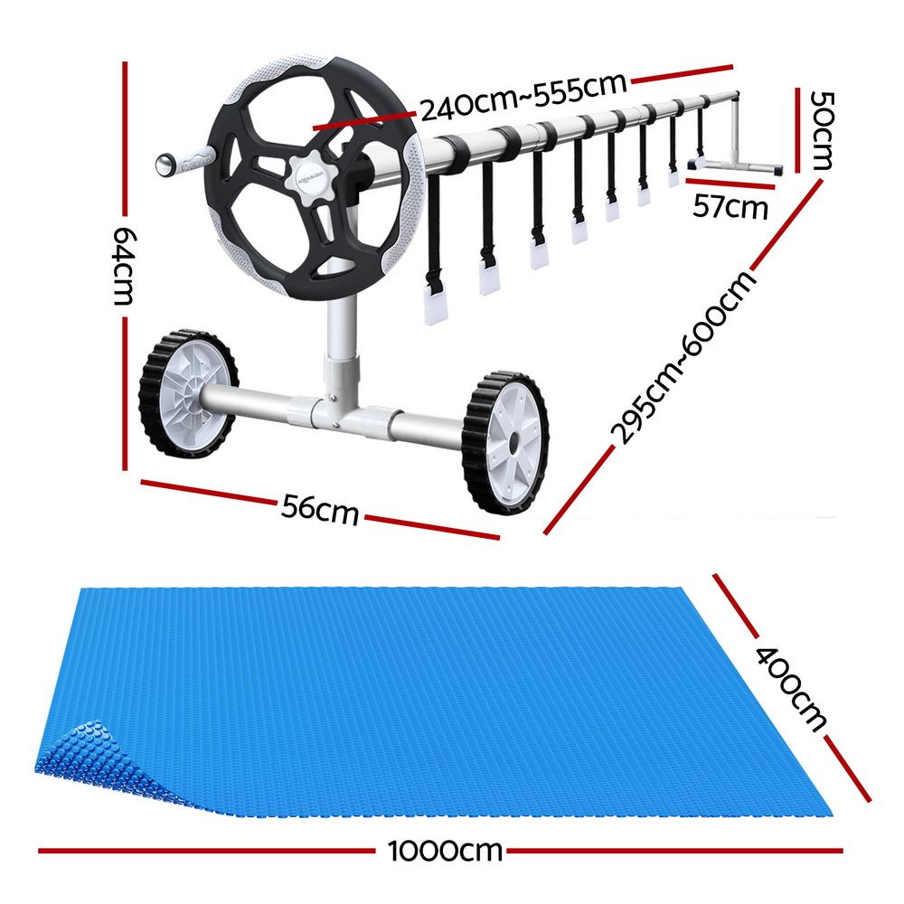 Aquabuddy Pool Cover 500 Micron 10x4m Blue Swimming Pool Solar Blanket 5.5m Roller — image 2