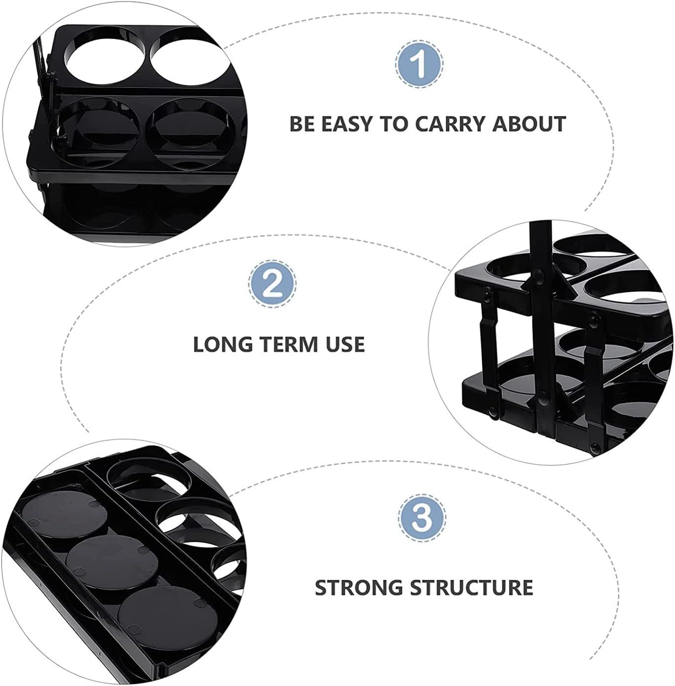 Foldable Cup Holder with Handle,Reusable Beverage Coffee Beer Bottle Holder,Plastic Drink Carrier for Delivery,Black — image 4