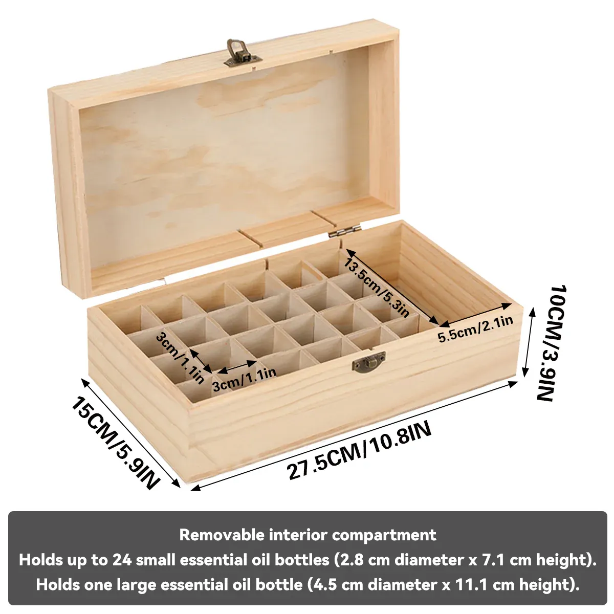 Large Capacity Solid Wood Essential Oil Storage Box 25 Grid Organizer Durable — image 3