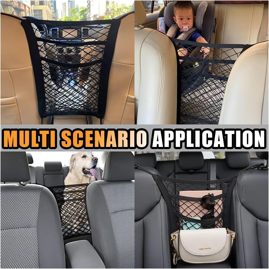 Universal Car 3-Layer Mesh Organizer Bag, Auto Seat Back Pocket Stretch Net Storage, SUV — image 5