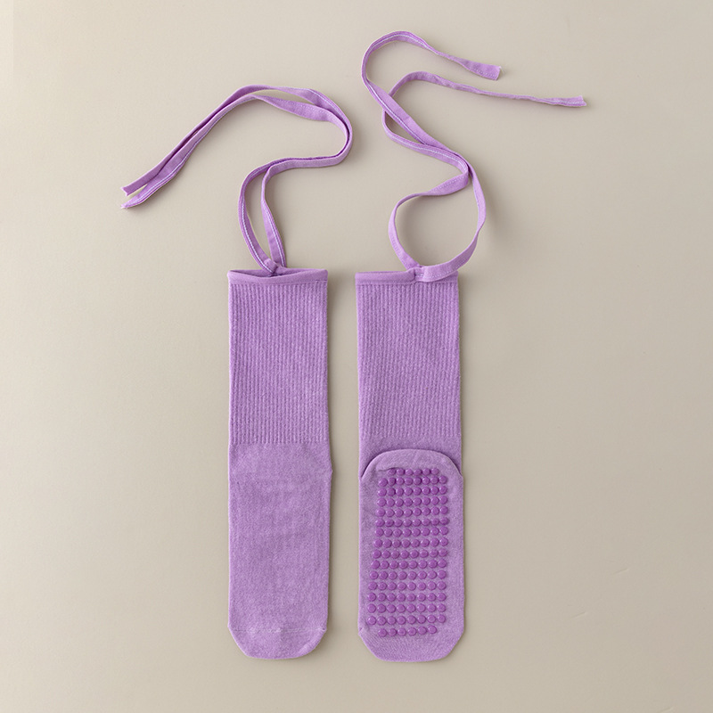 3 Pcs Purple Non-Slip Yoga Socks with Cross Straps - Cotton Pilates Dance Socks for Women, Lightweight Comfort โ image 2