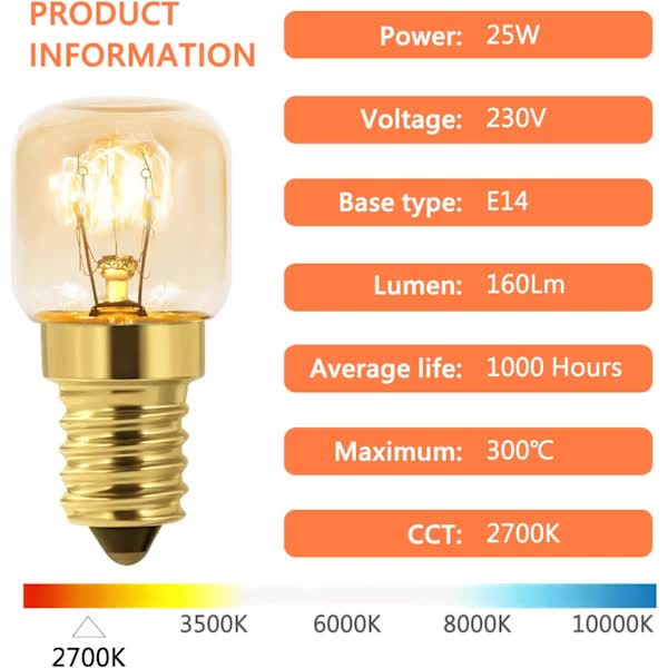 Dimmable E14 Oven Light Bulb Edison E14 T22 2700K Warm White 10-Pack for 220V Ovens 300°C Resistant 160LM — image 2