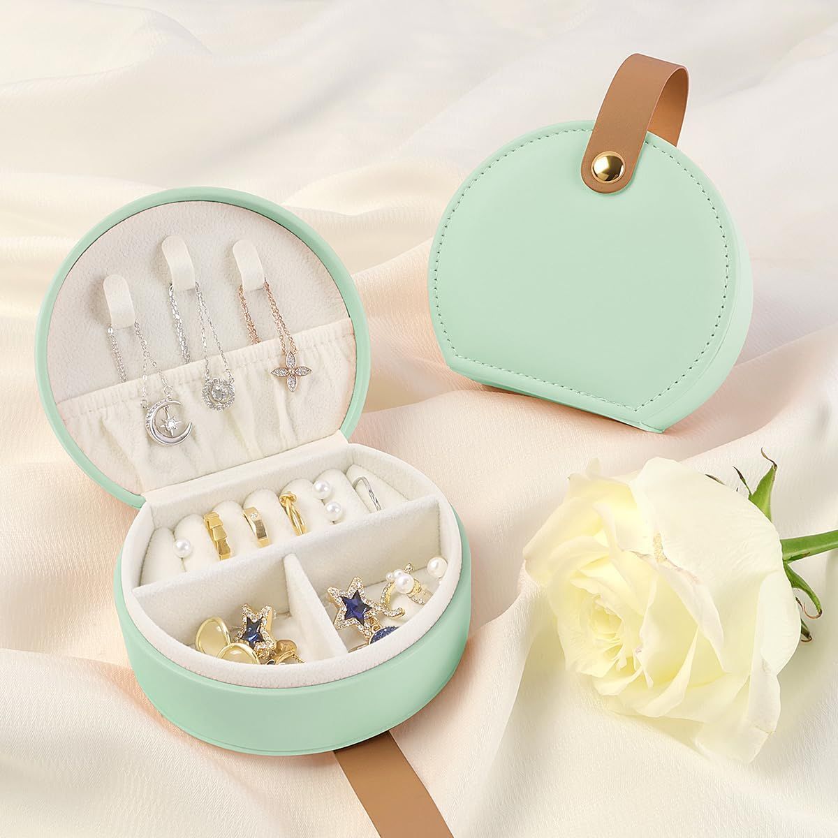 Travel Jewelry Box PU Leather 5 Compartments Bright Green โ image 2