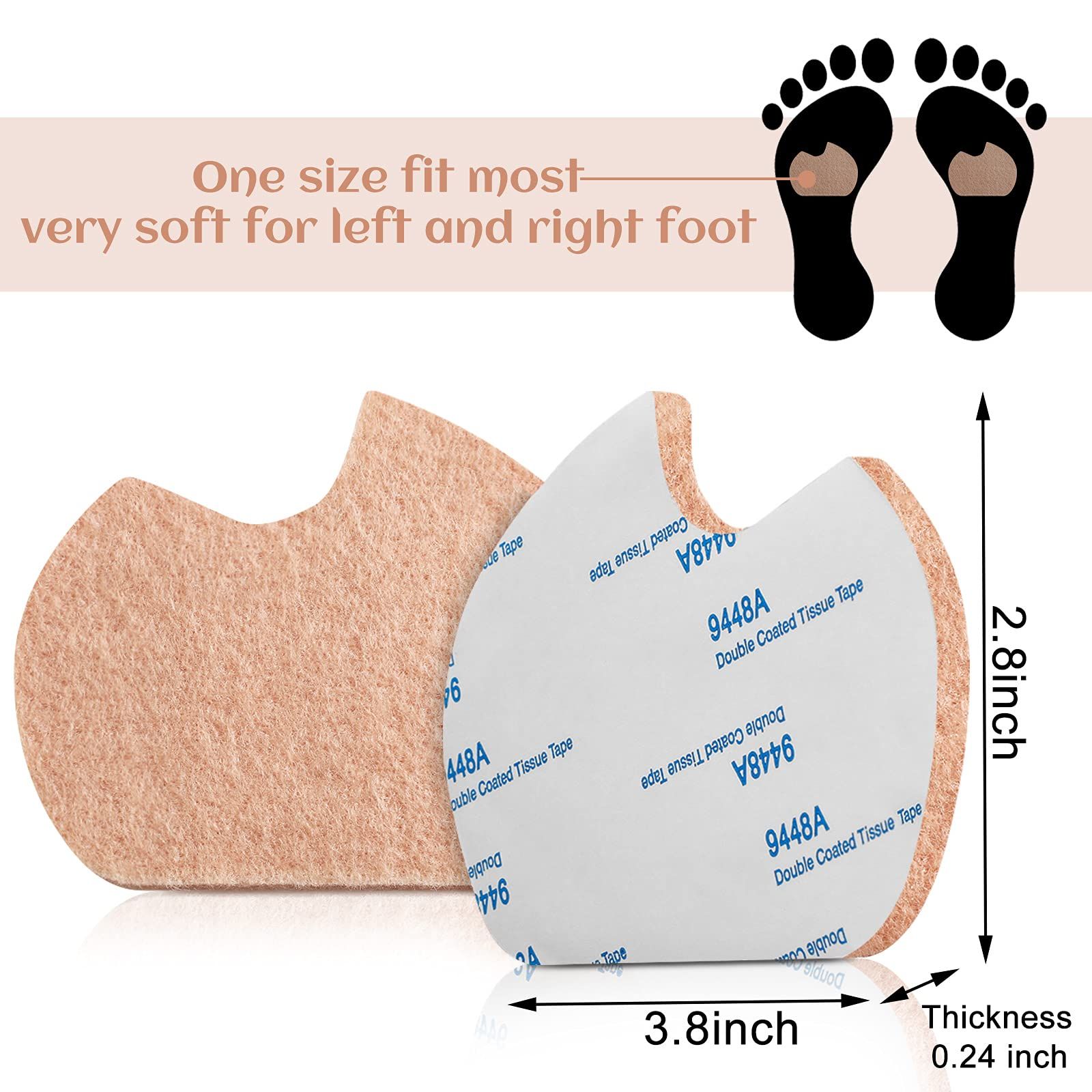 24 Pieces Foot Pads for Dancer Sesamoiditis Pads for Ball of feet Pain Felt Forefoot Cushion Pads - Foot Cushion Pads (Beige) โ image 3