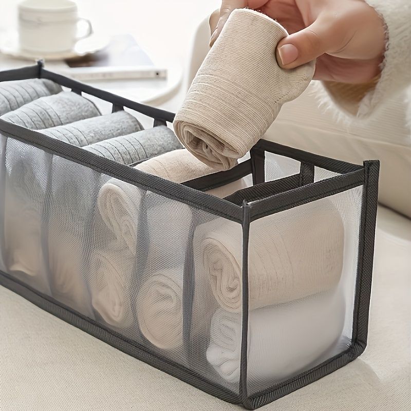 3-Piece Mesh Socks, Underwear & Belt Organizer – Nylon Drawer Dividers, 7 Compartments — image 2