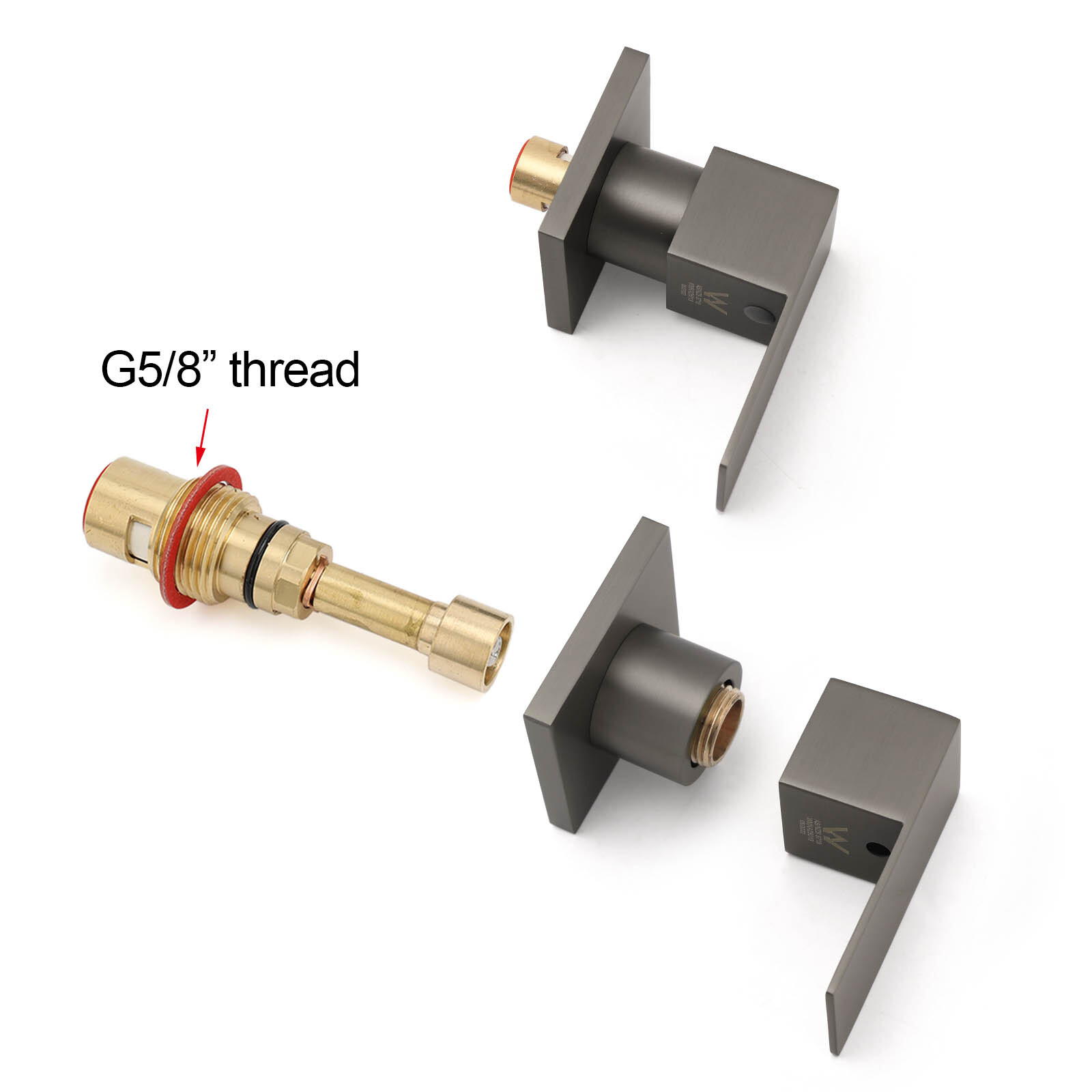 Gun Metal Grey Square 1/4 Quarter Turn Wall Twin Taps For Shower Basin Spout Set โ image 4